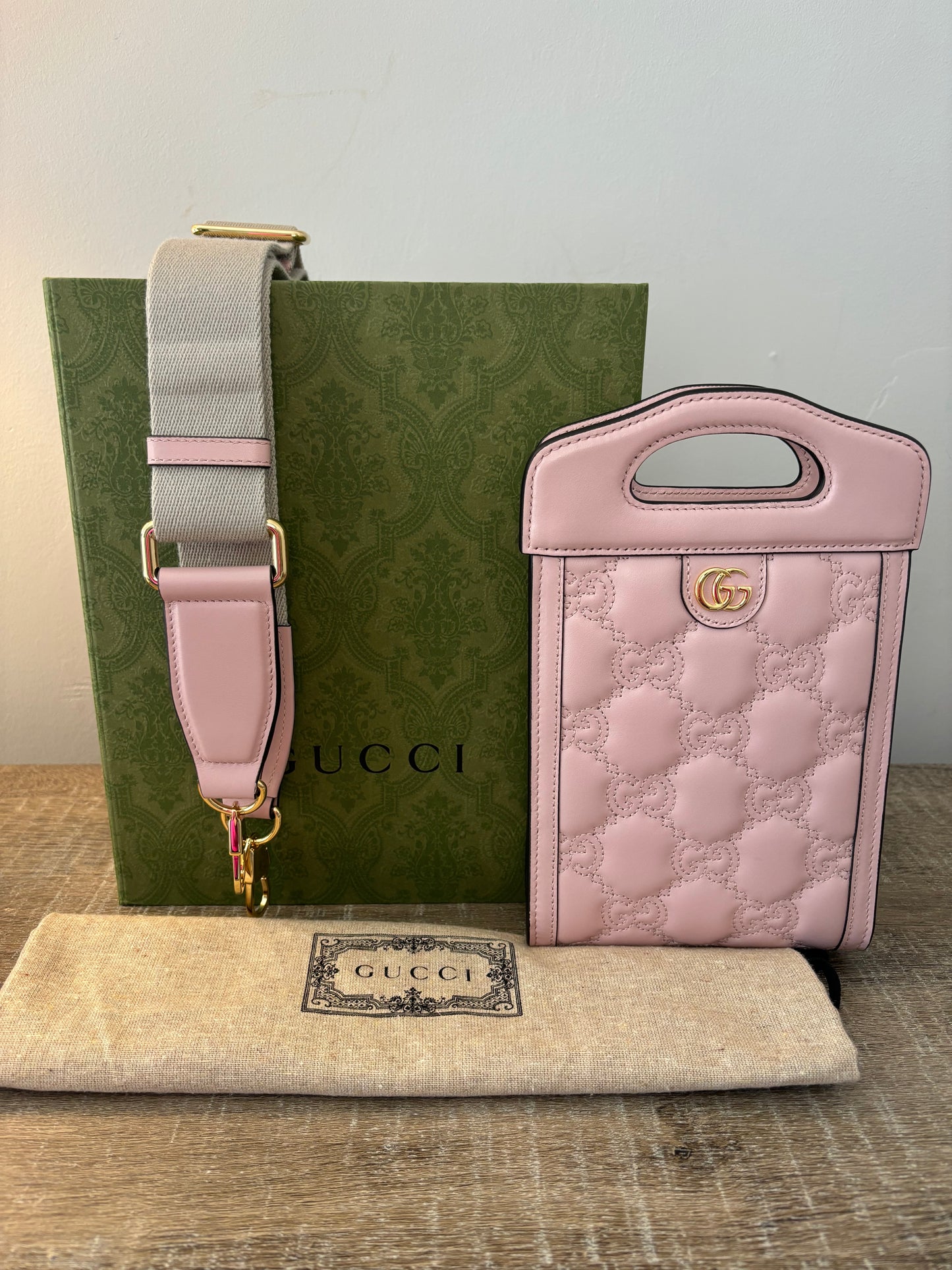 Gucci Marmont Baby Pink Matelasse Top Handle & Crossbody Bag GG Embossed