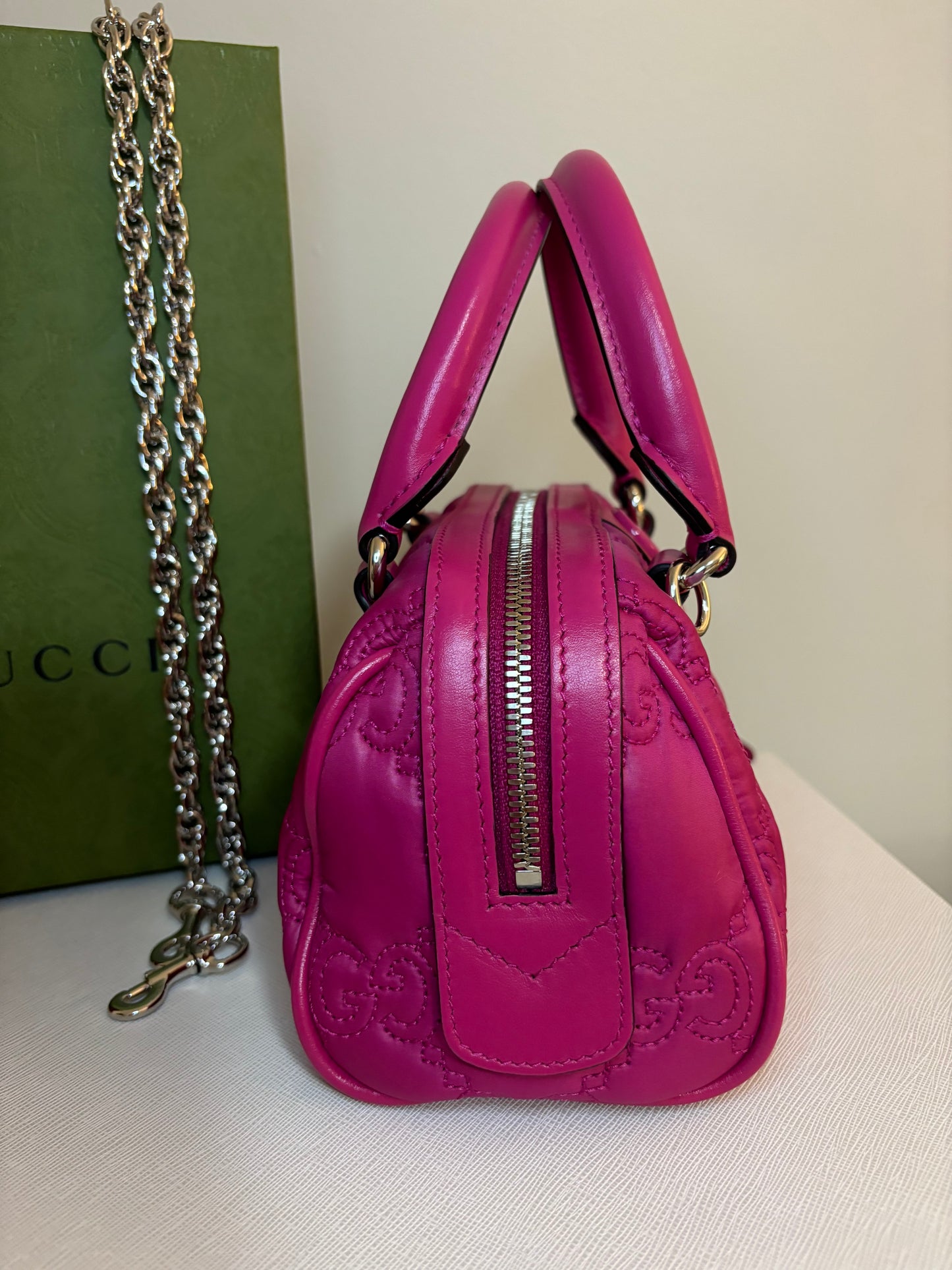Gucci GG Matelassé Nylon Top Handle and Two Way Crossbody