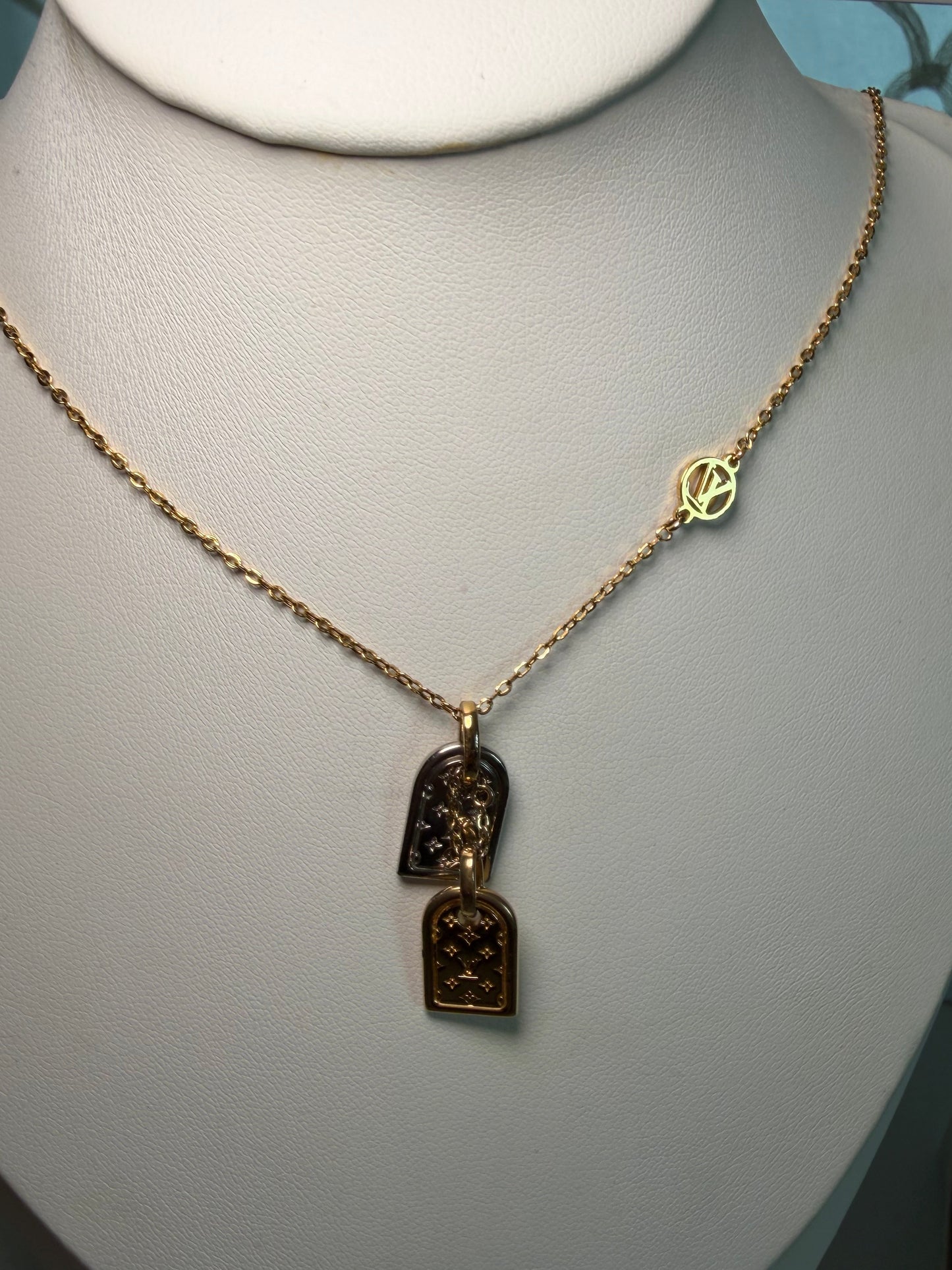 Louis Vuitton Nanogram Dog Tag Necklace