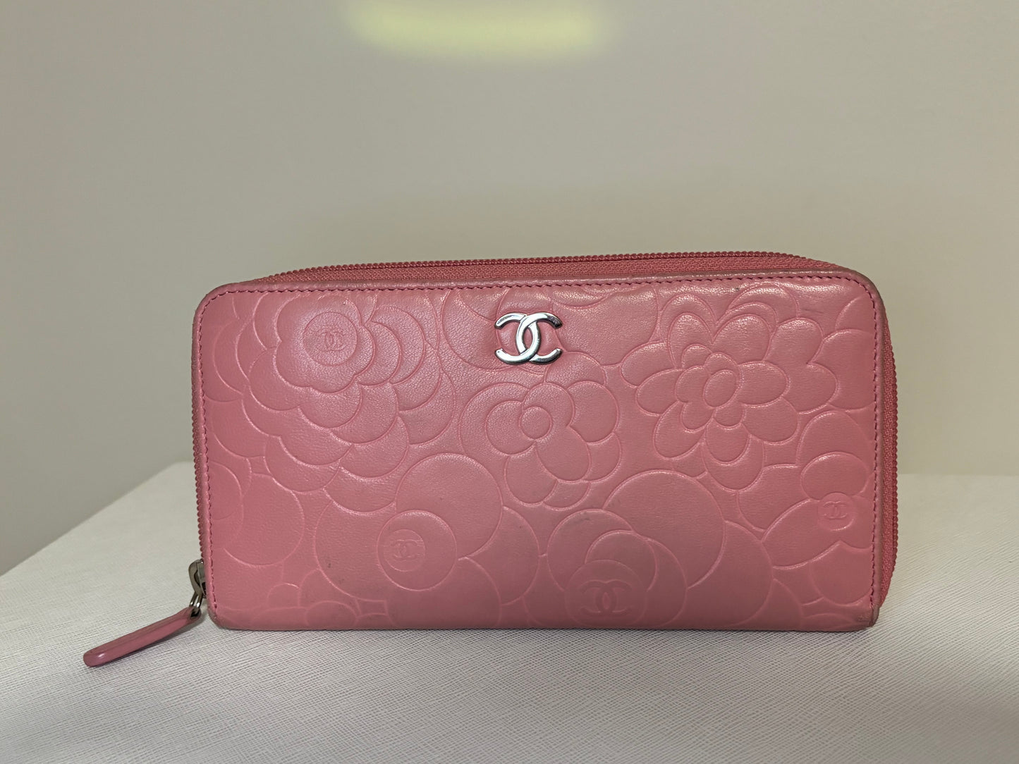 Chanel Pink Camellia Zippy Long Wallet