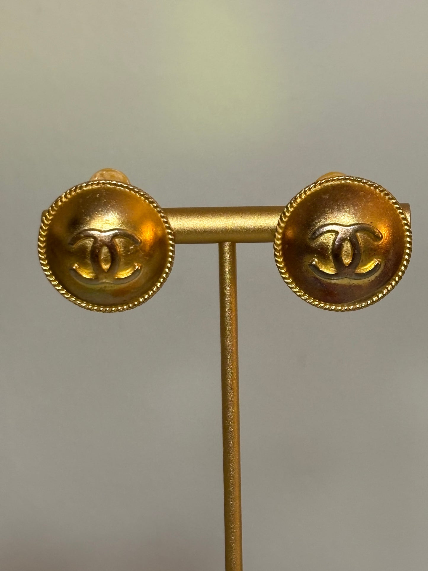 Chanel Round Gold Plated Vintage Earrings