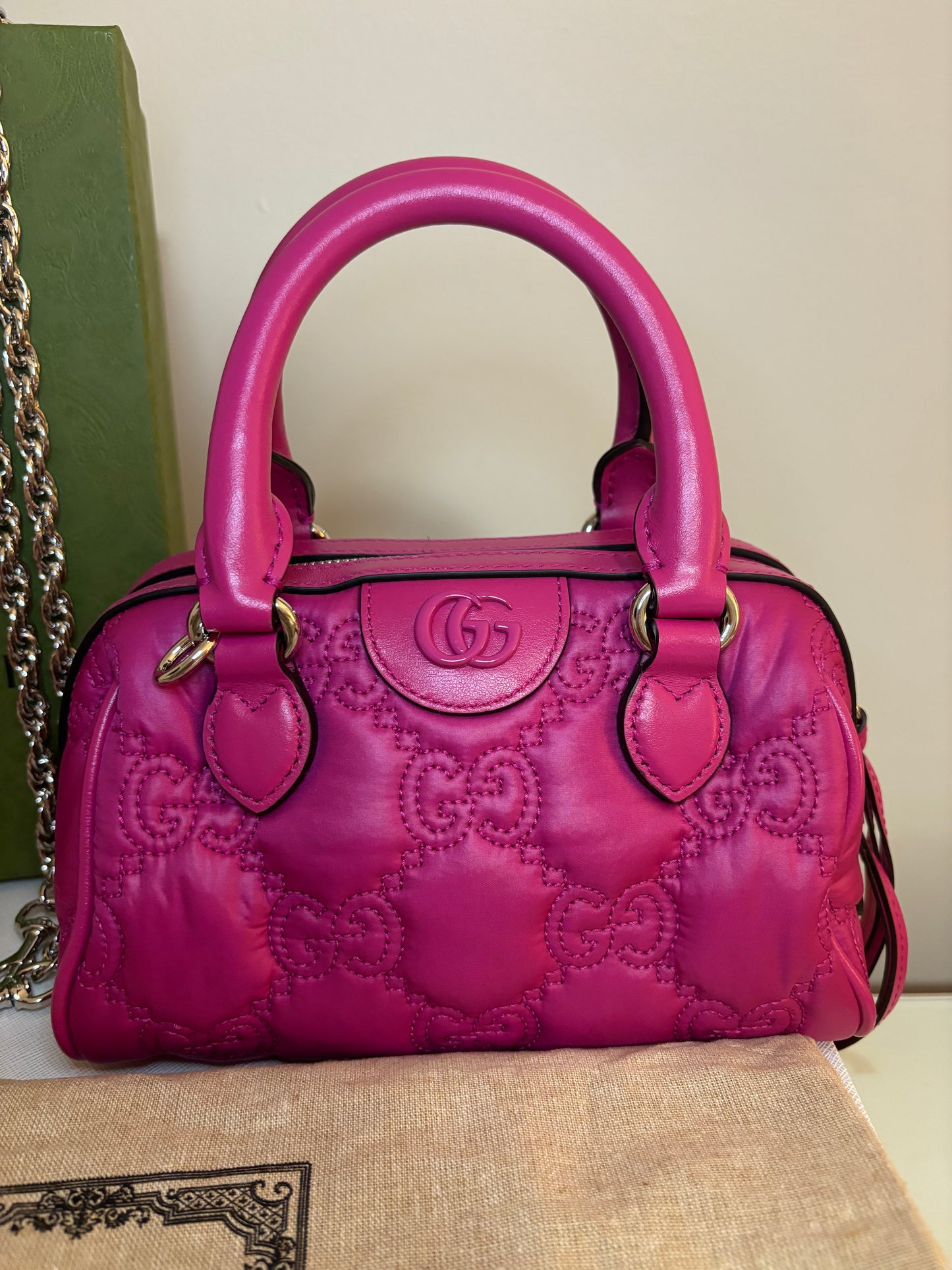 Gucci GG Matelassé Nylon Top Handle and Two Way Crossbody