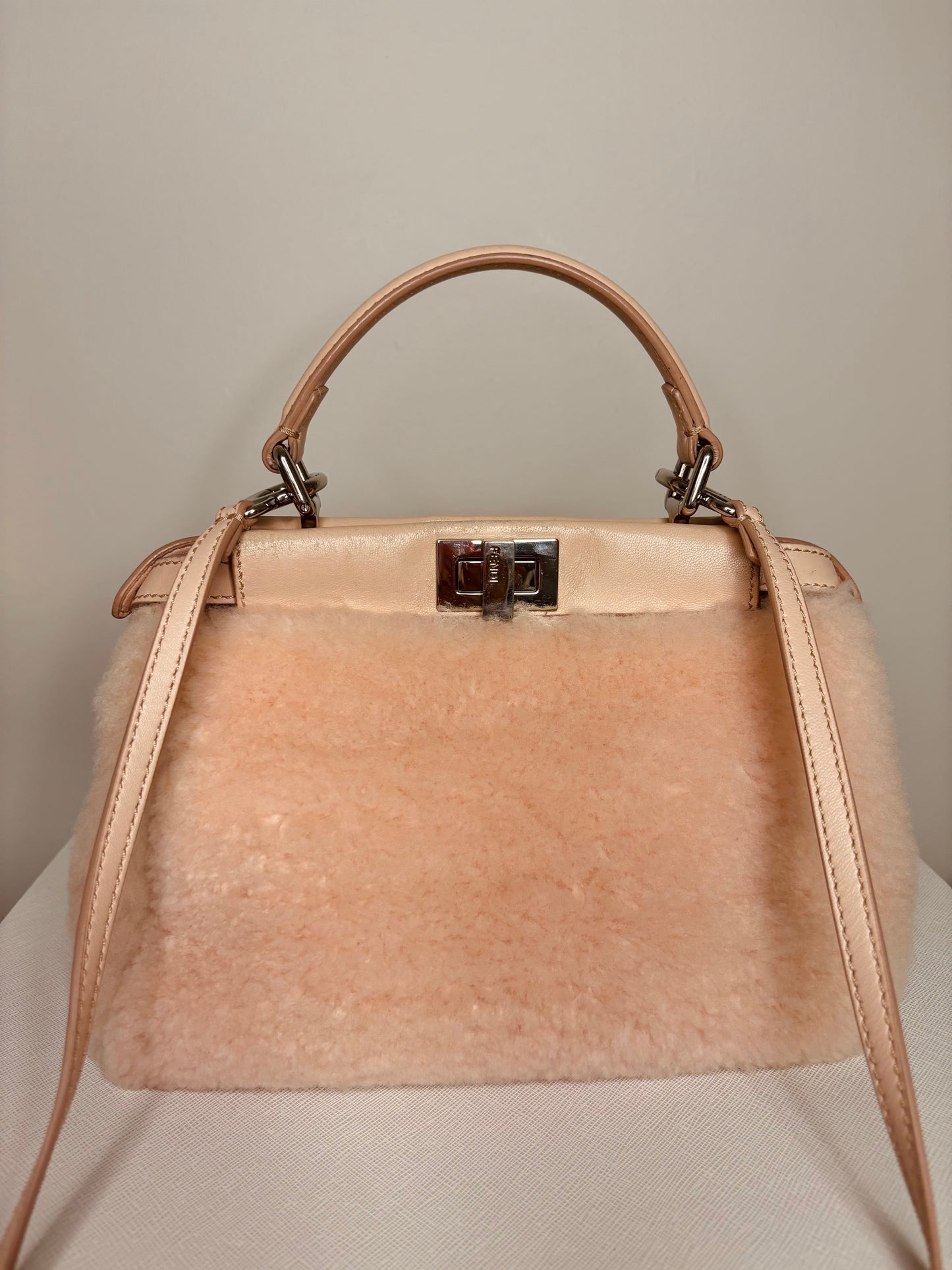 Blush Pink Fendi Peekaboo Shearling Two Way Bag