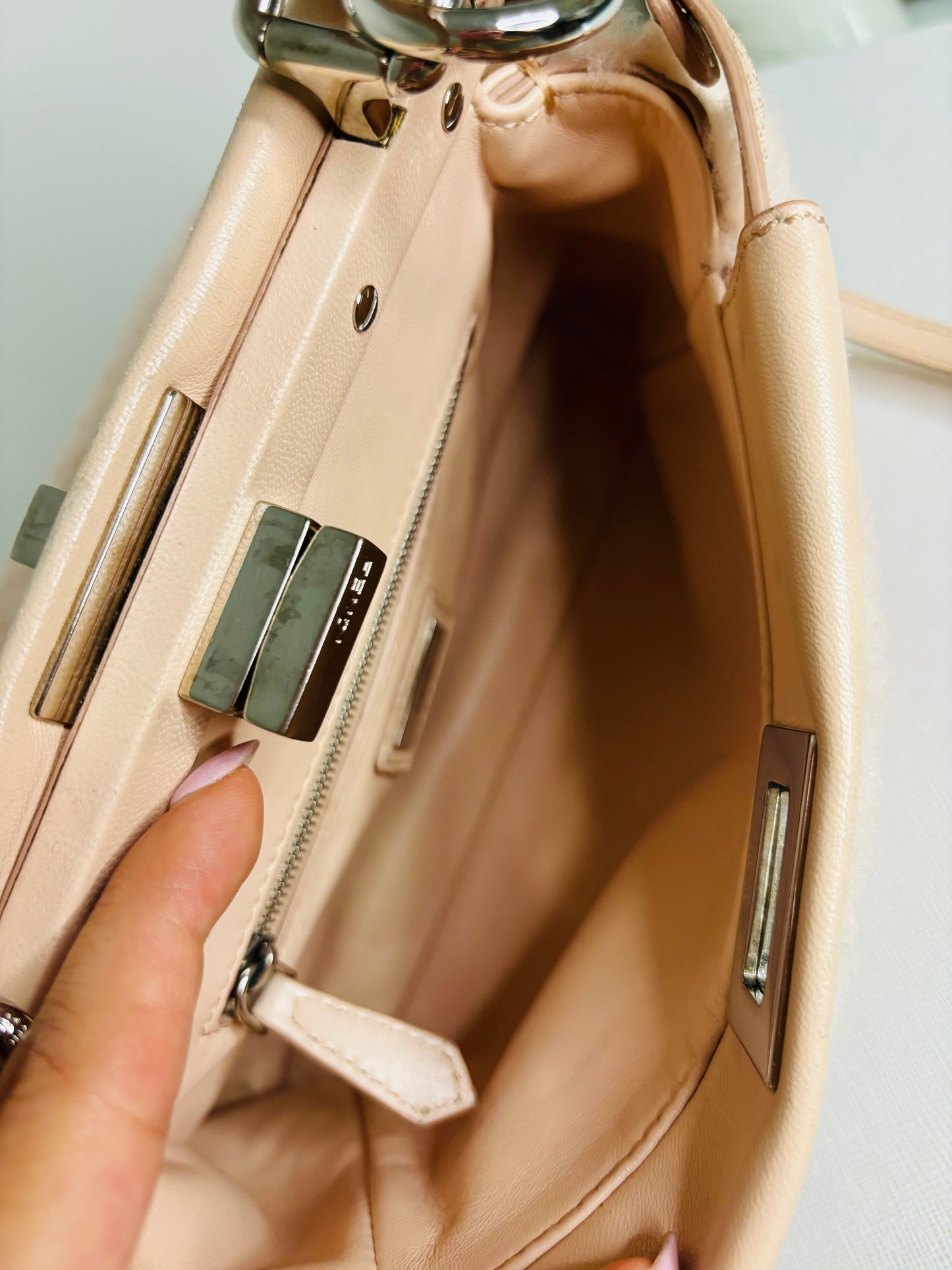 Blush Pink Fendi Peekaboo Shearling Two Way Bag