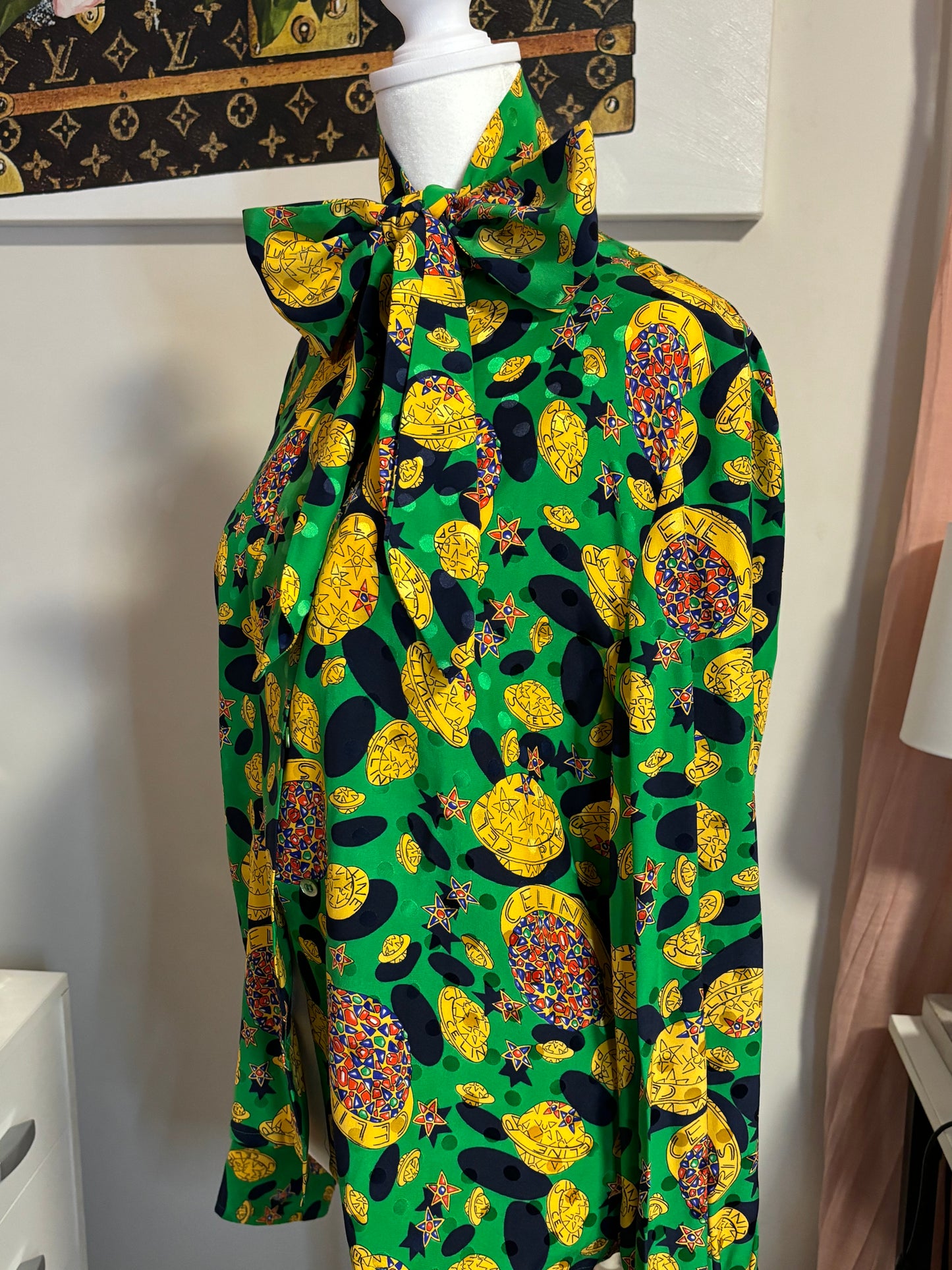 Celine Bow & Button Down Silk Blouse
