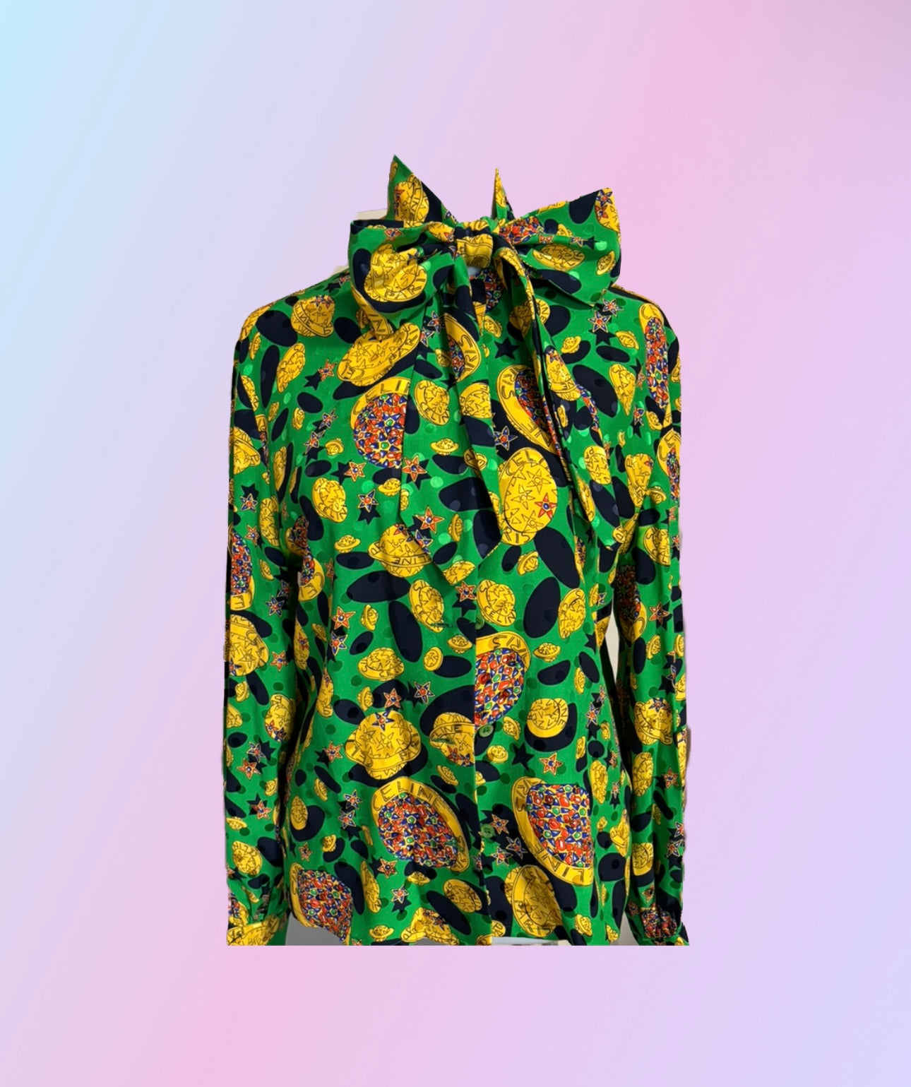Celine Bow & Button Down Silk Blouse