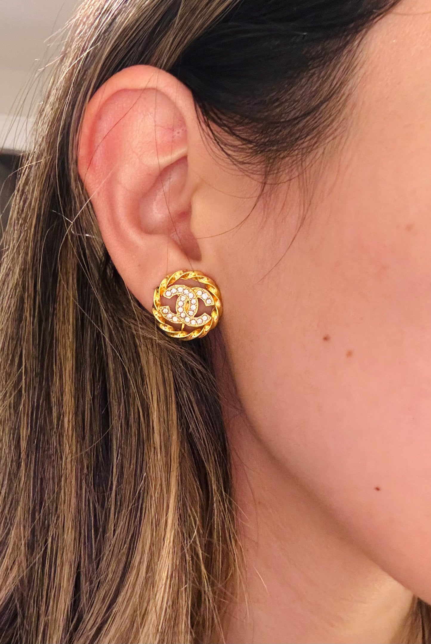 Chanel Rhinestone CC Earrings