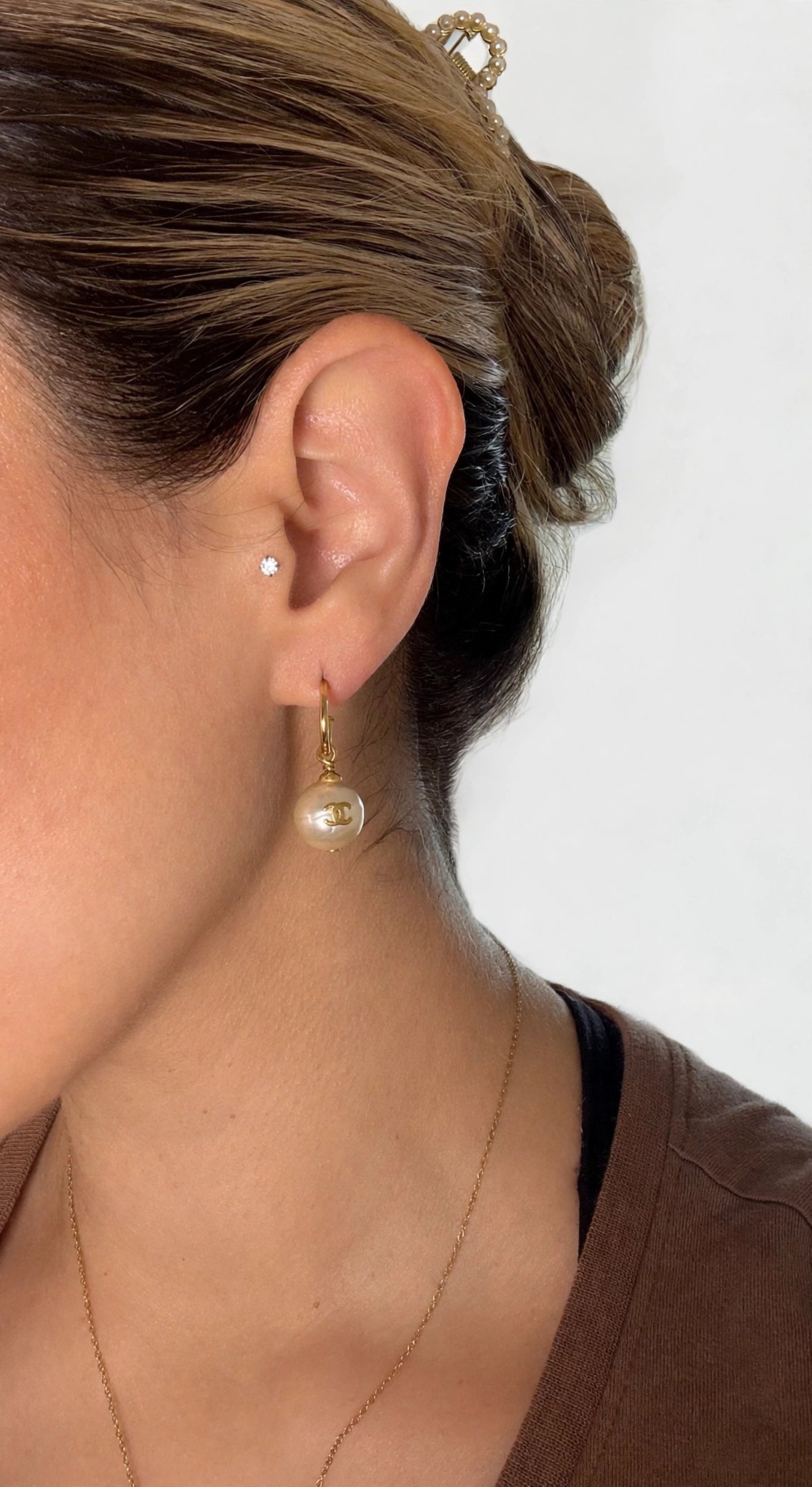 Chanel CC Pearl Drop Earrings