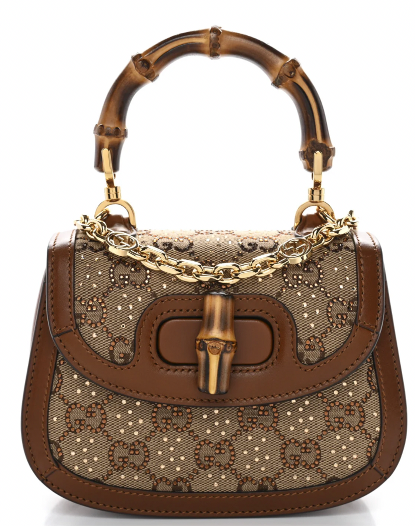 Gucci 1947 Small Bamboo Crystals Top Handle Bag