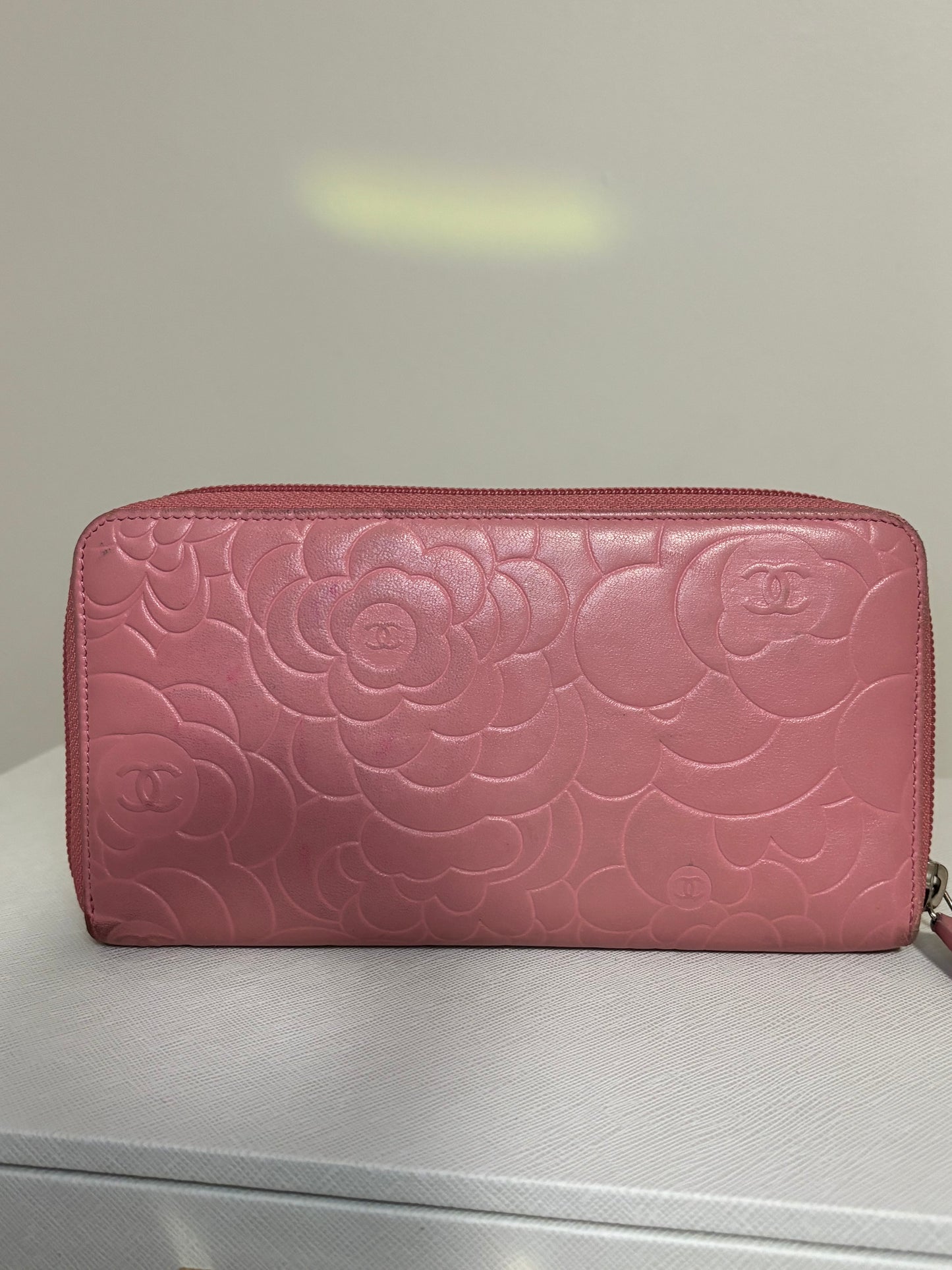 Chanel Pink Camellia Zippy Long Wallet