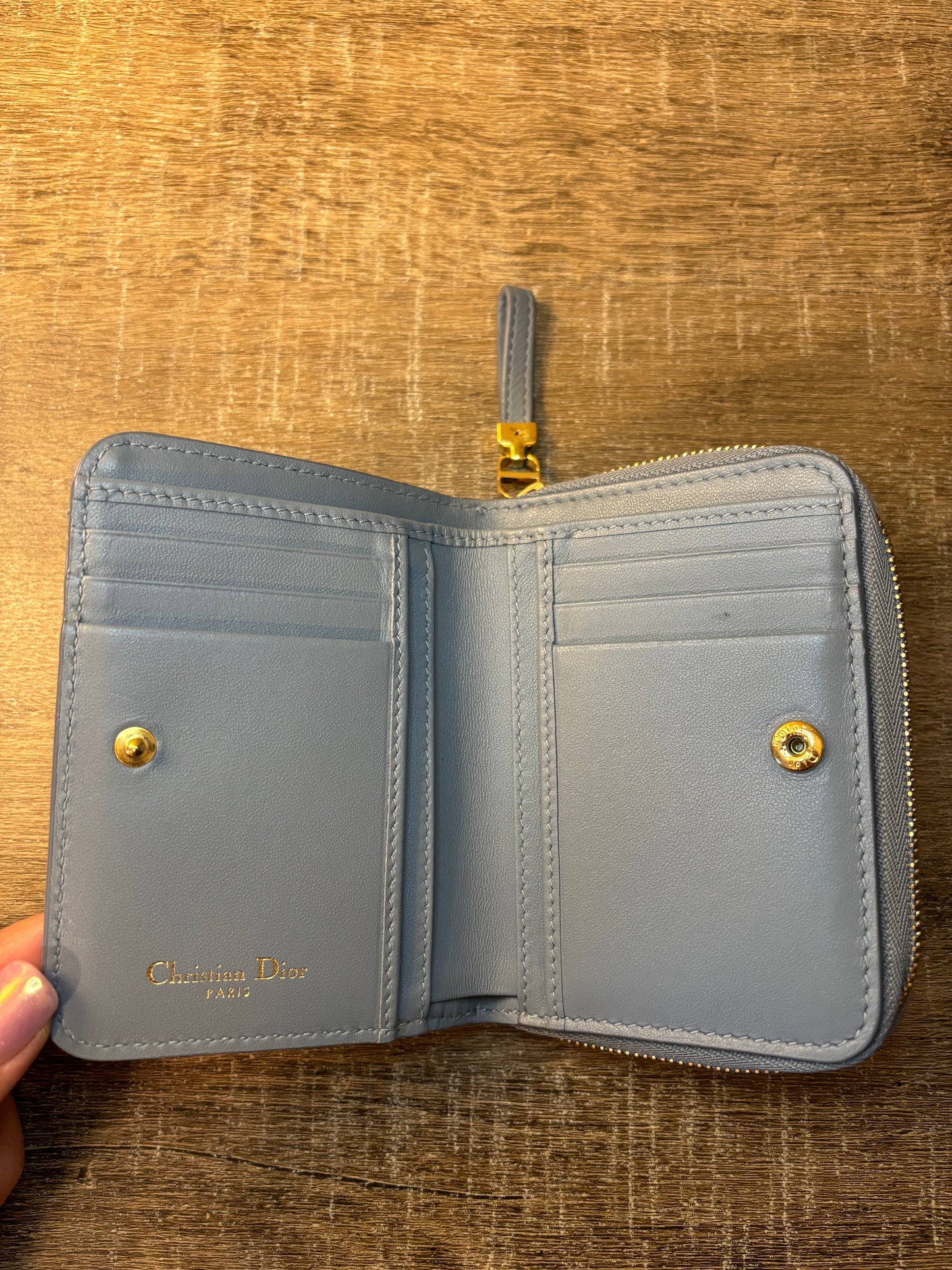 Christian Dior Caro Blue Gray Bifold Wallet