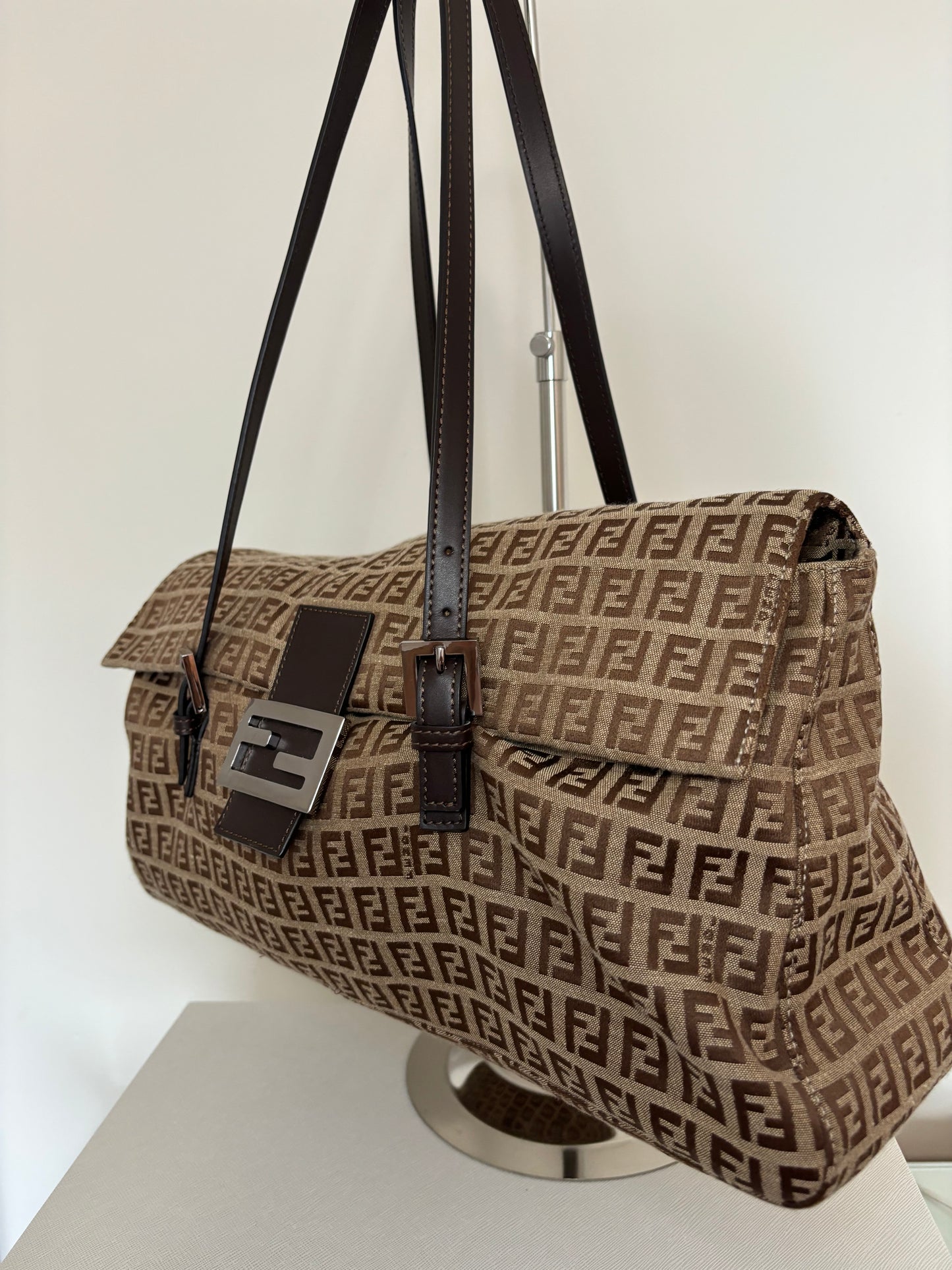 Fendi Zucchino Large Baguette Shoulder Bag