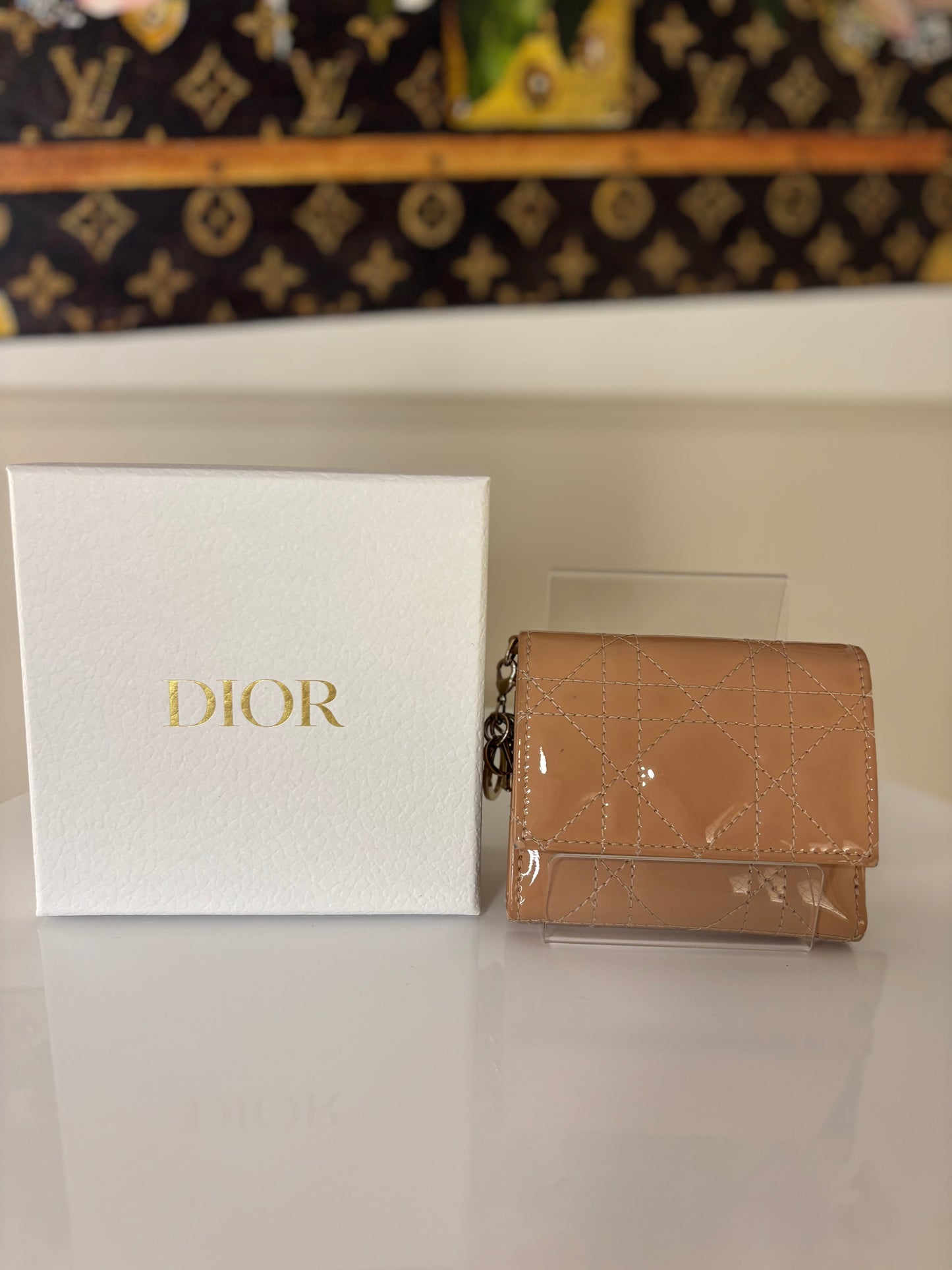 Lady Dior Beige Patent Gardenia Wallet