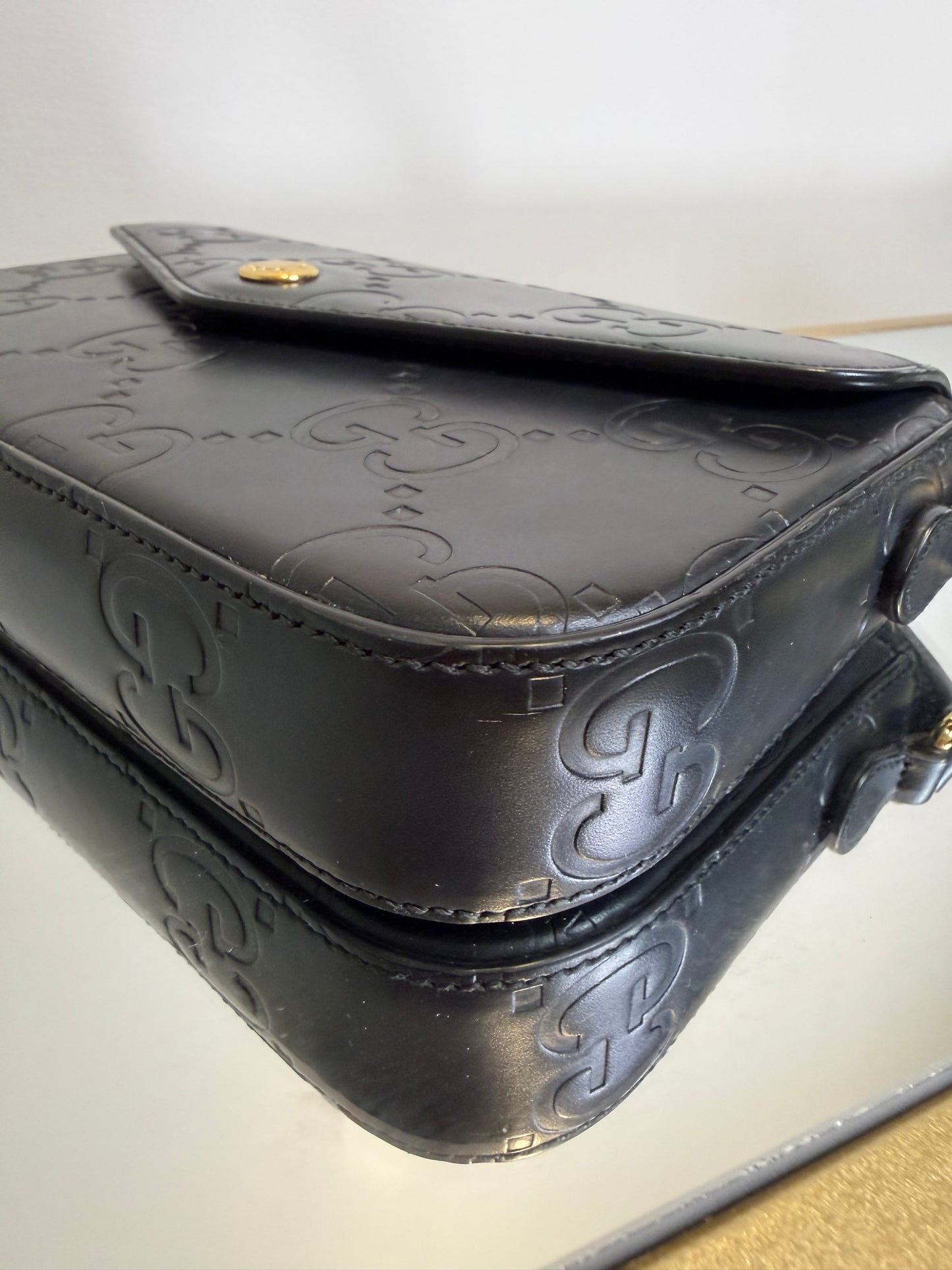 Gucci Black Leather Jumbo GG Crossbody