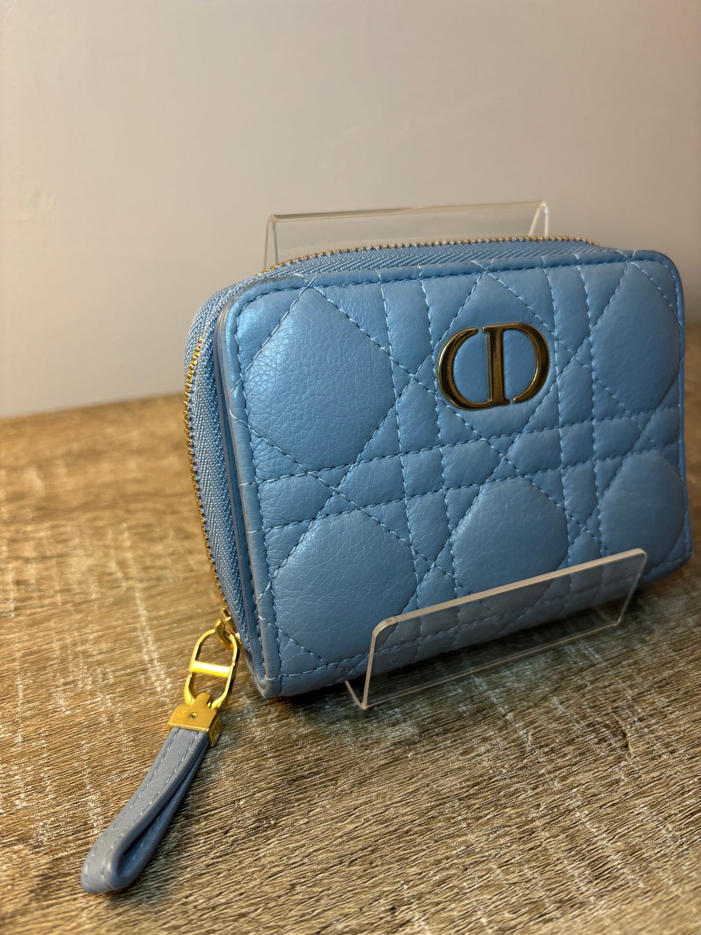 Christian Dior Caro Blue Gray Bifold Wallet