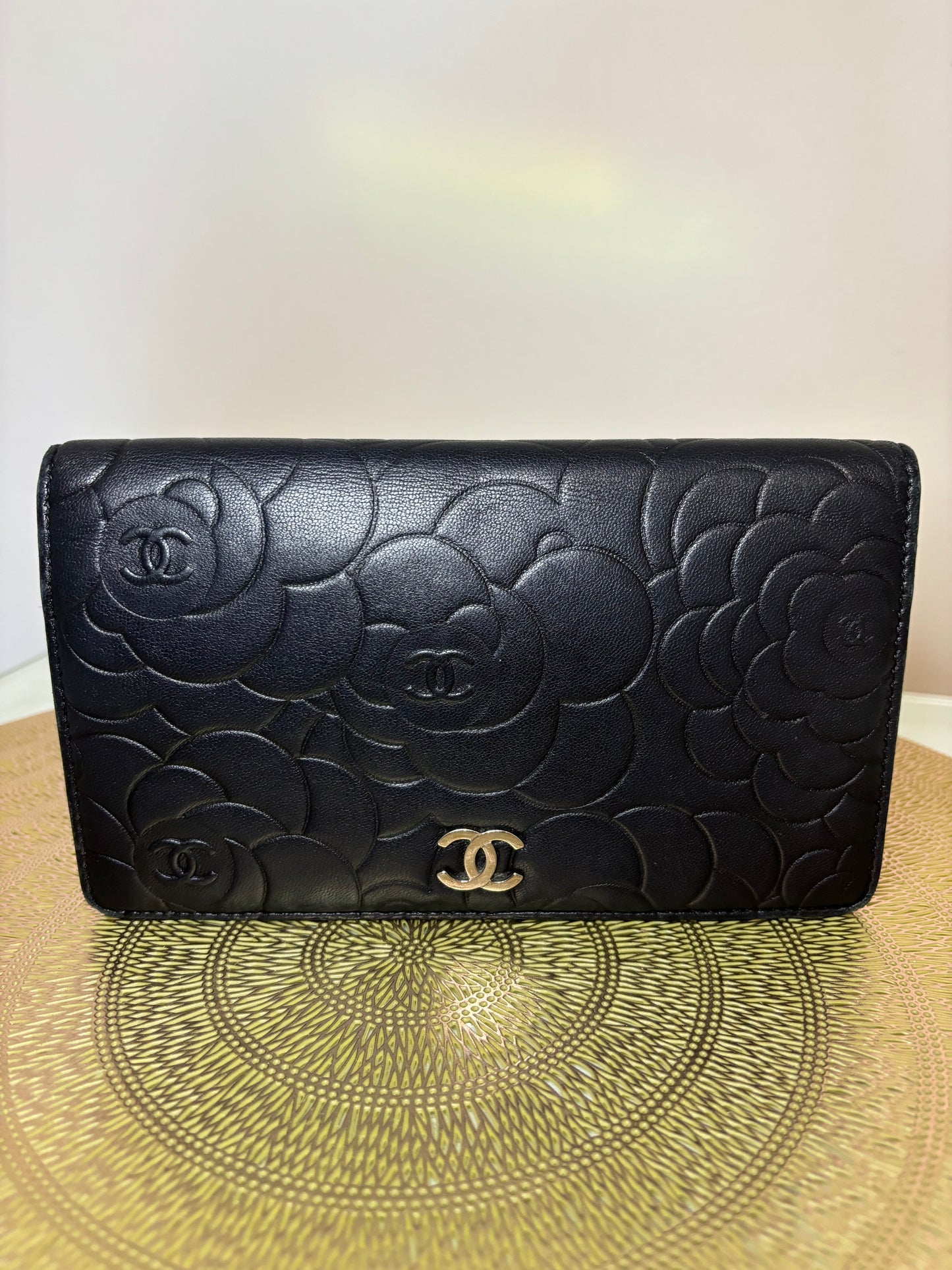 Chanel Black Camellia Long Wallet