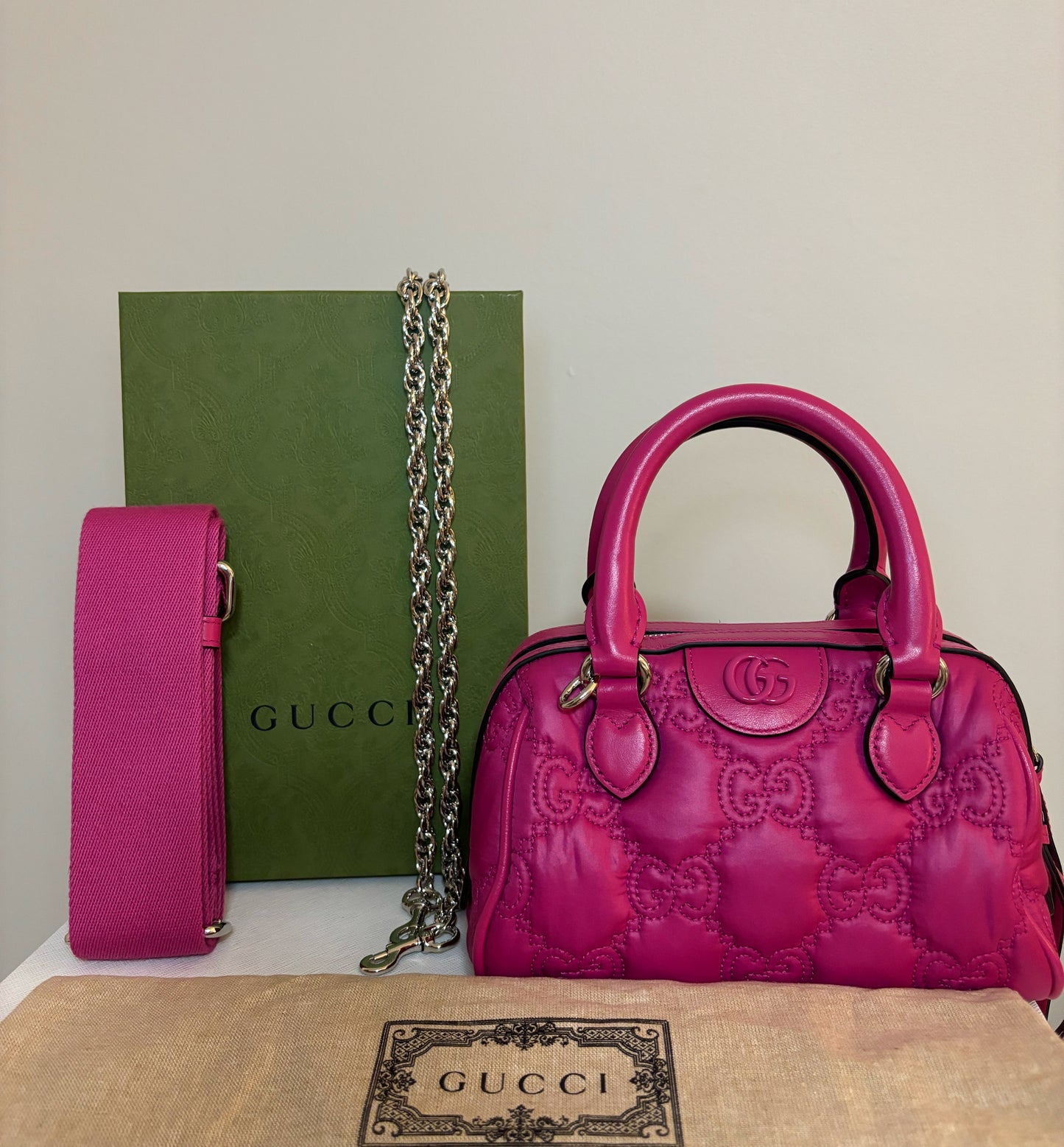 Gucci GG Matelassé Nylon Top Handle and Two Way Crossbody