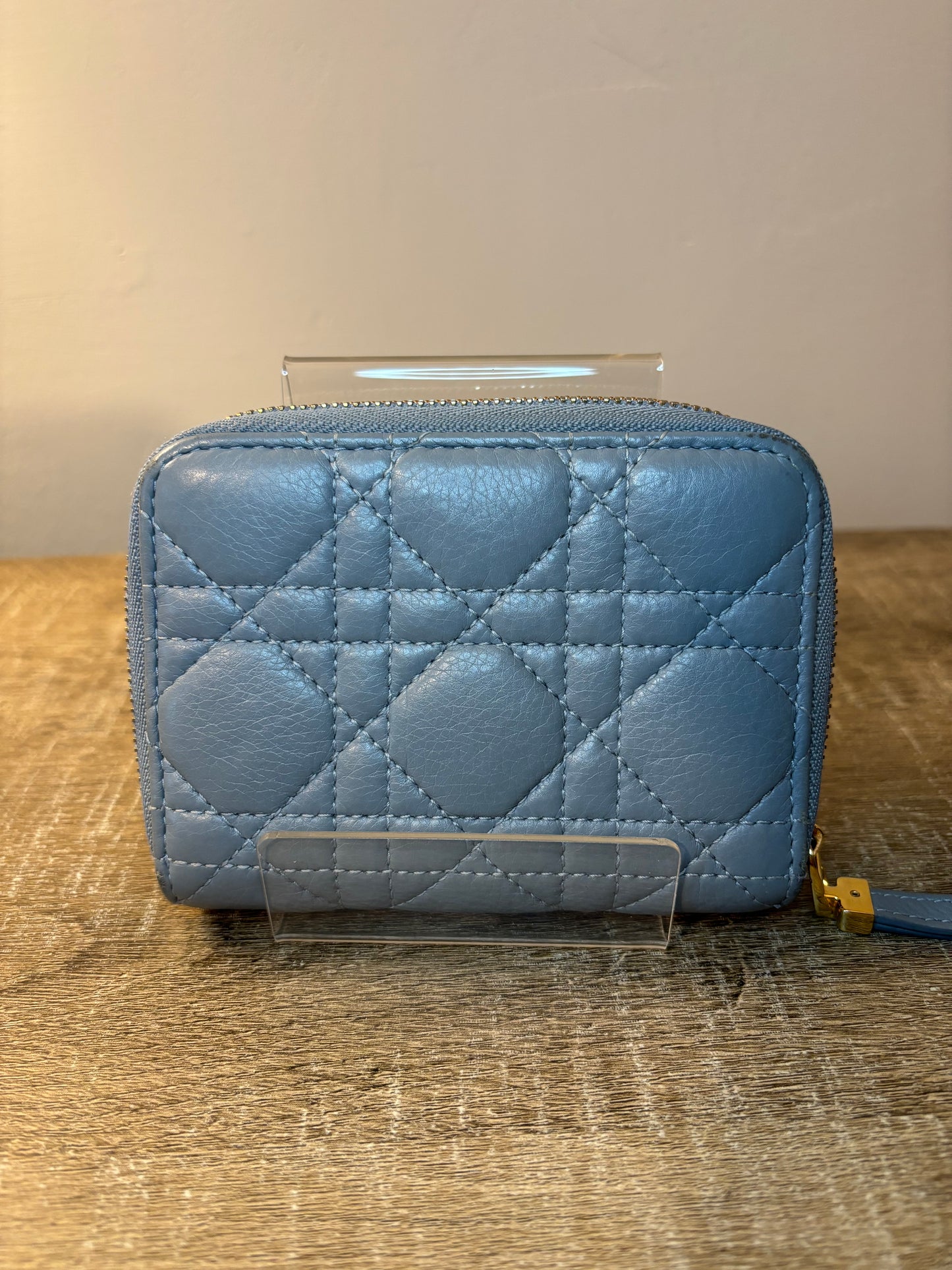 Christian Dior Caro Blue Gray Bifold Wallet