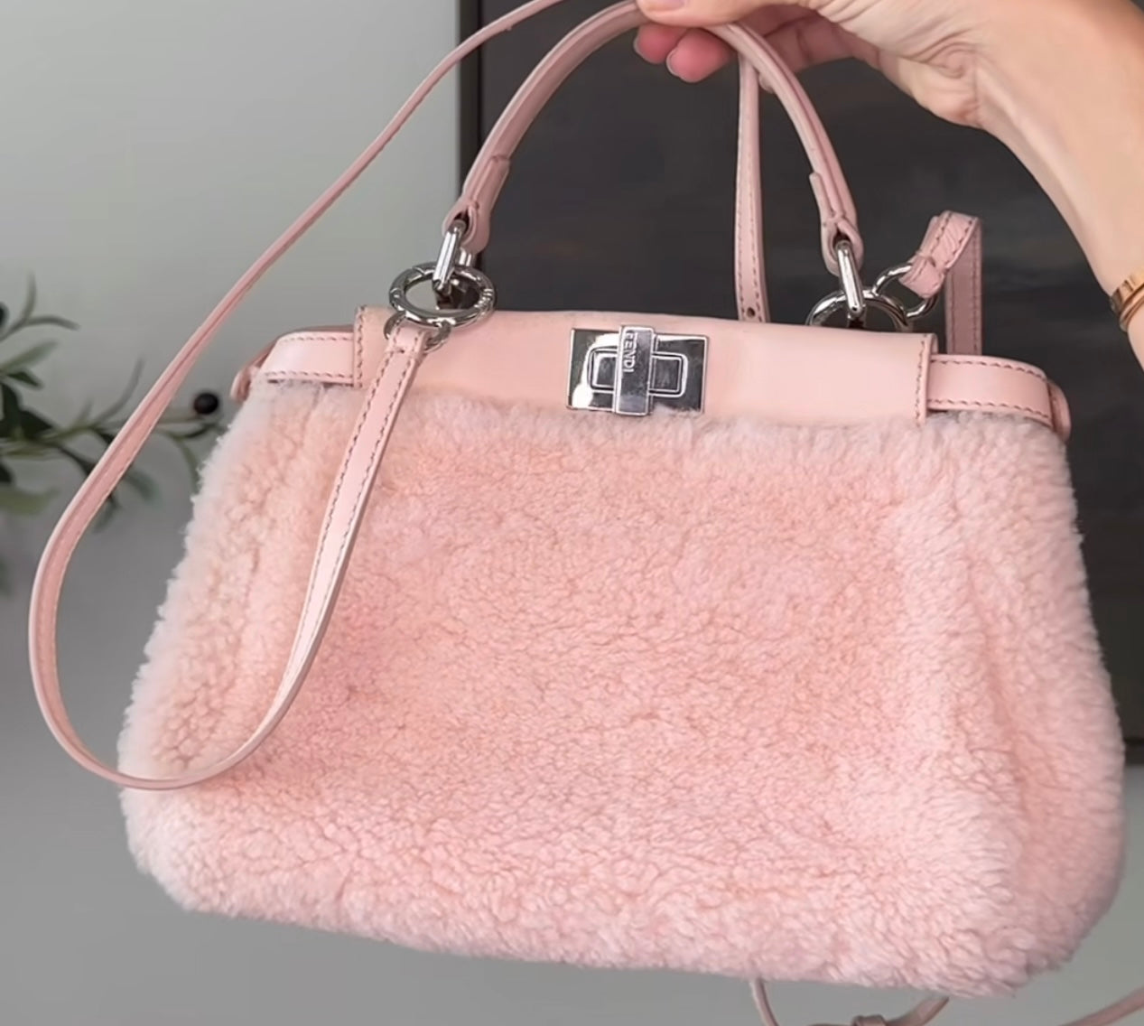 Blush Pink Fendi Peekaboo Shearling Two Way Bag