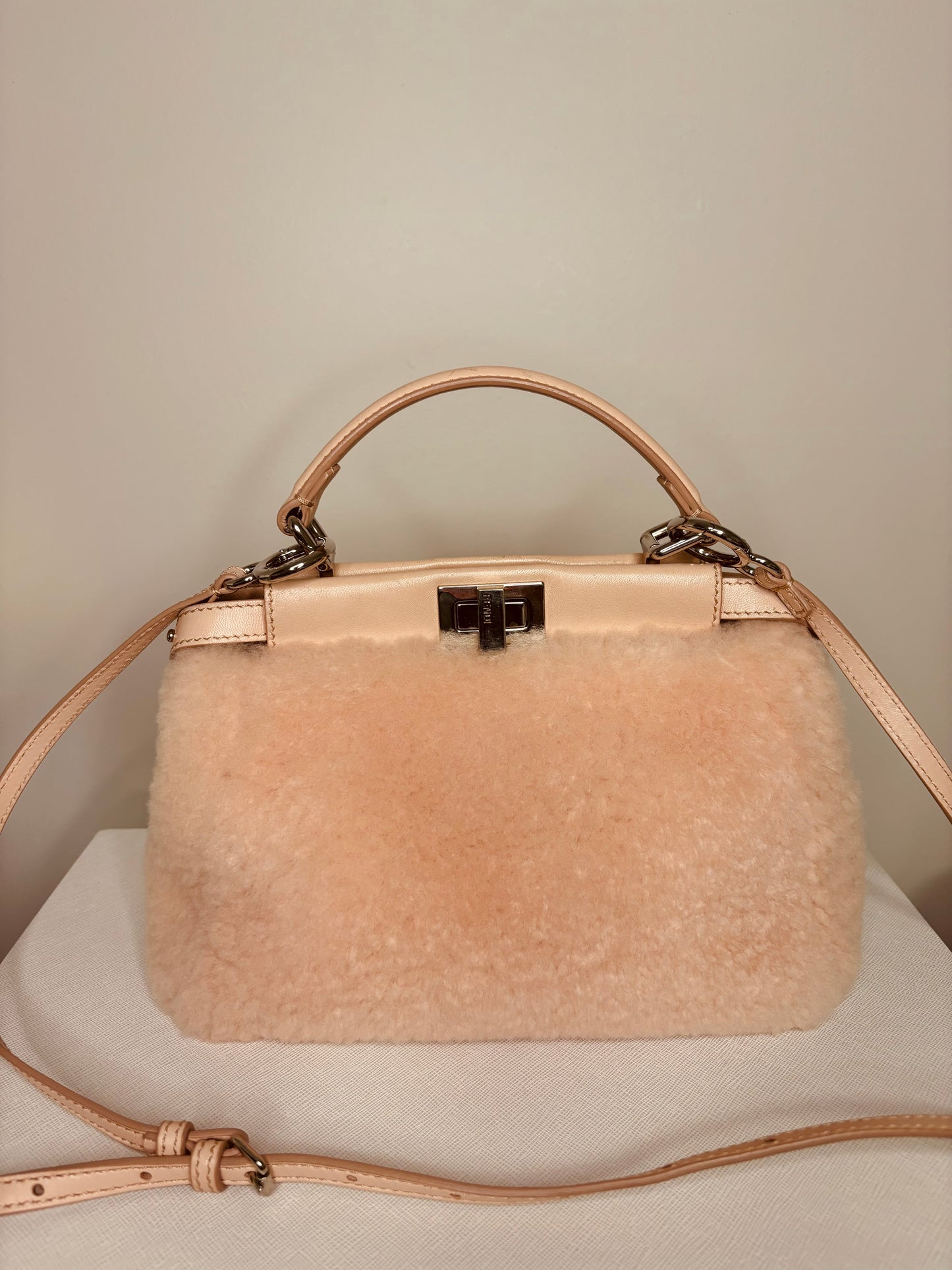 Blush Pink Fendi Peekaboo Shearling Two Way Bag