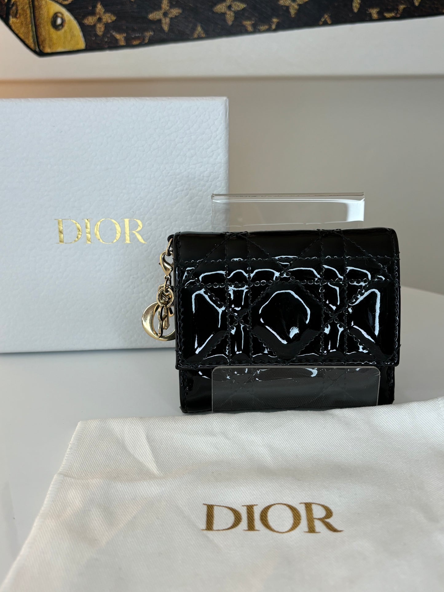 Lady Dior Black Patent Wallet