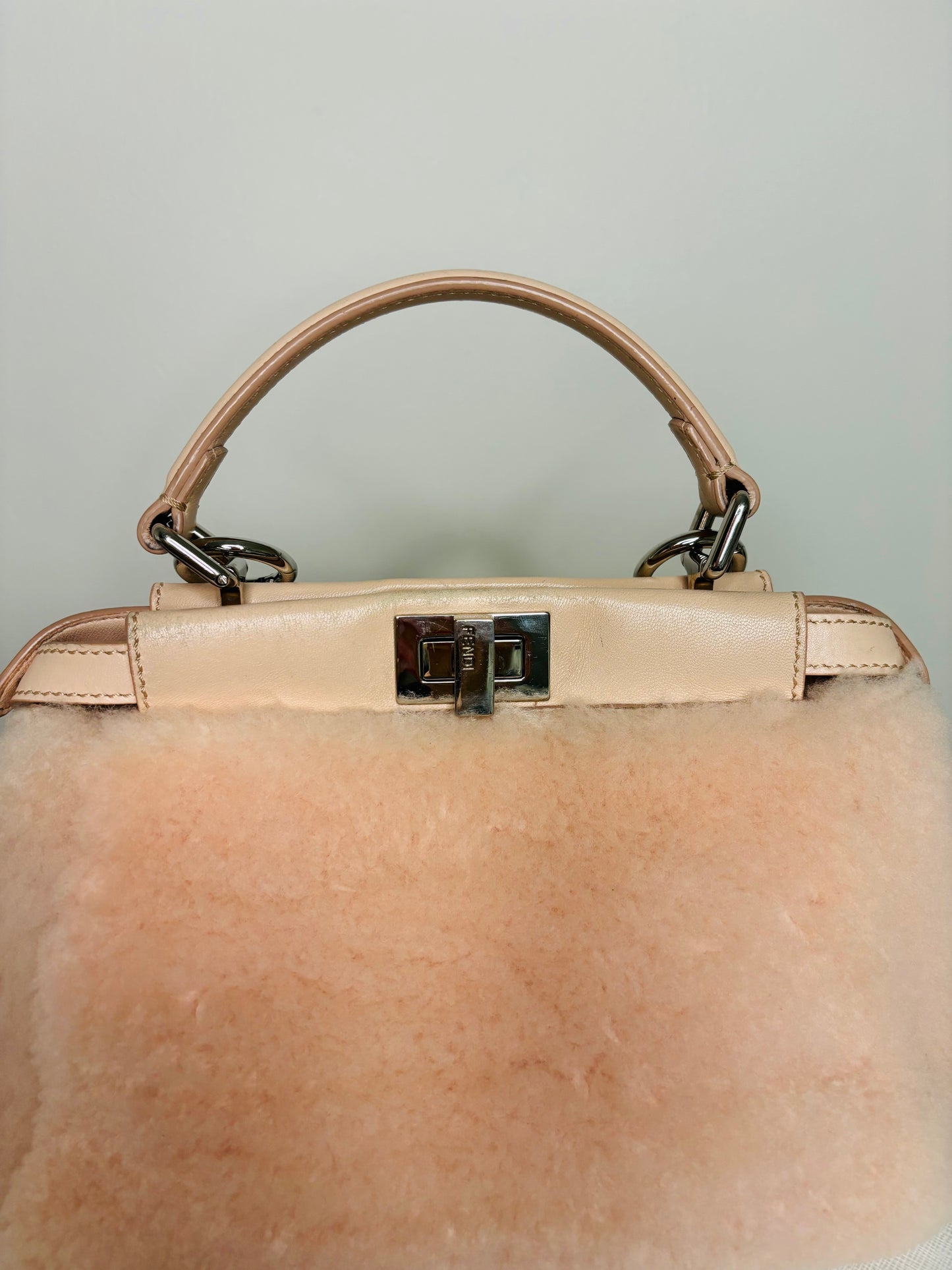 Blush Pink Fendi Peekaboo Shearling Two Way Bag