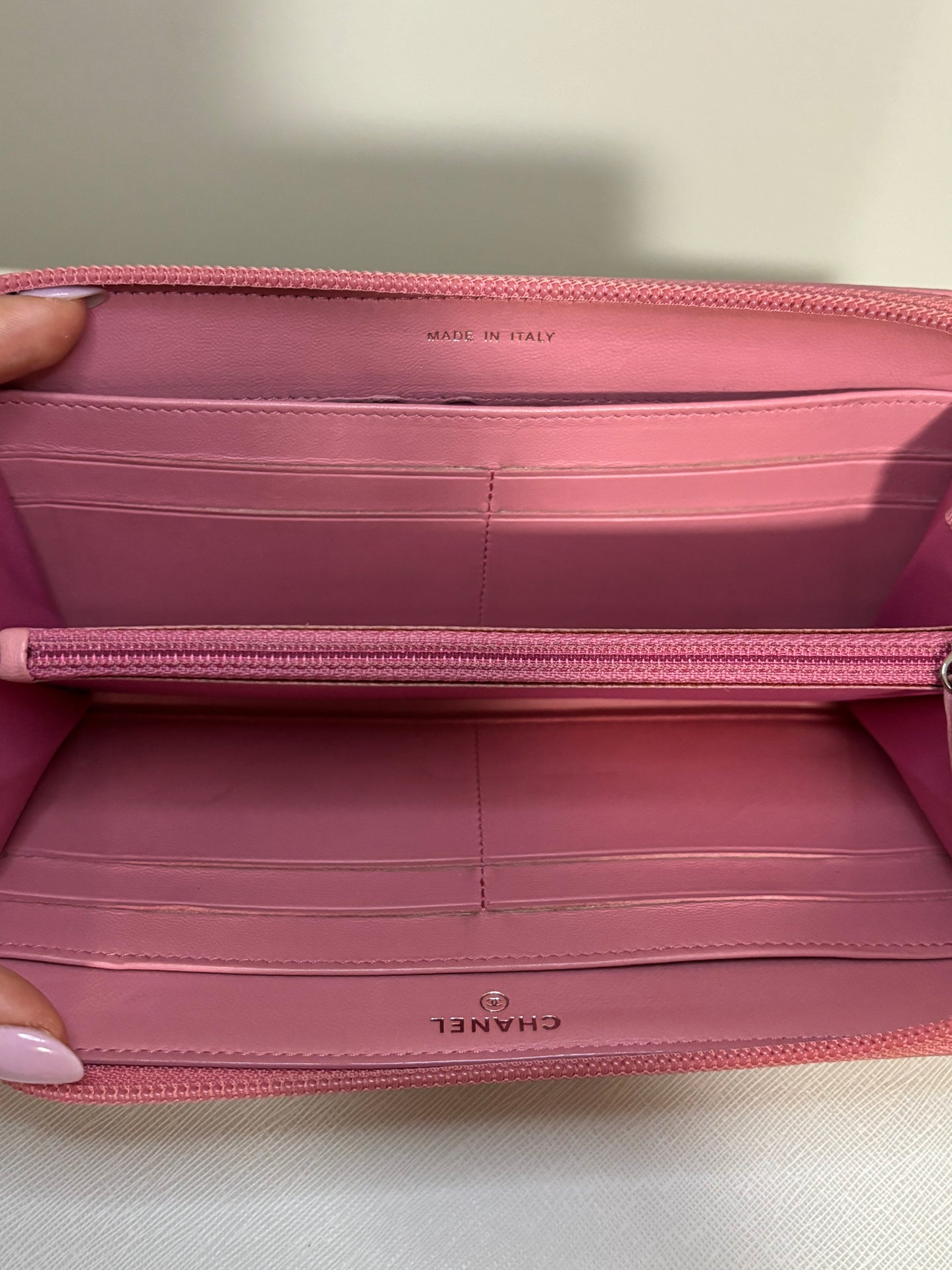Chanel Pink Camellia Zippy Long Wallet