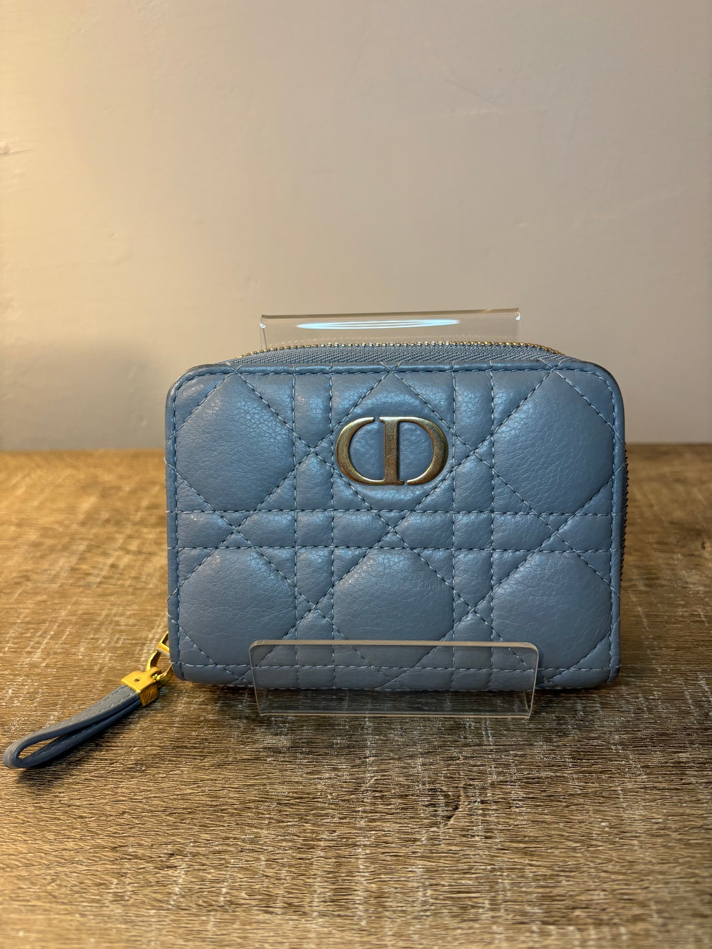 Christian Dior Caro Blue Gray Bifold Wallet