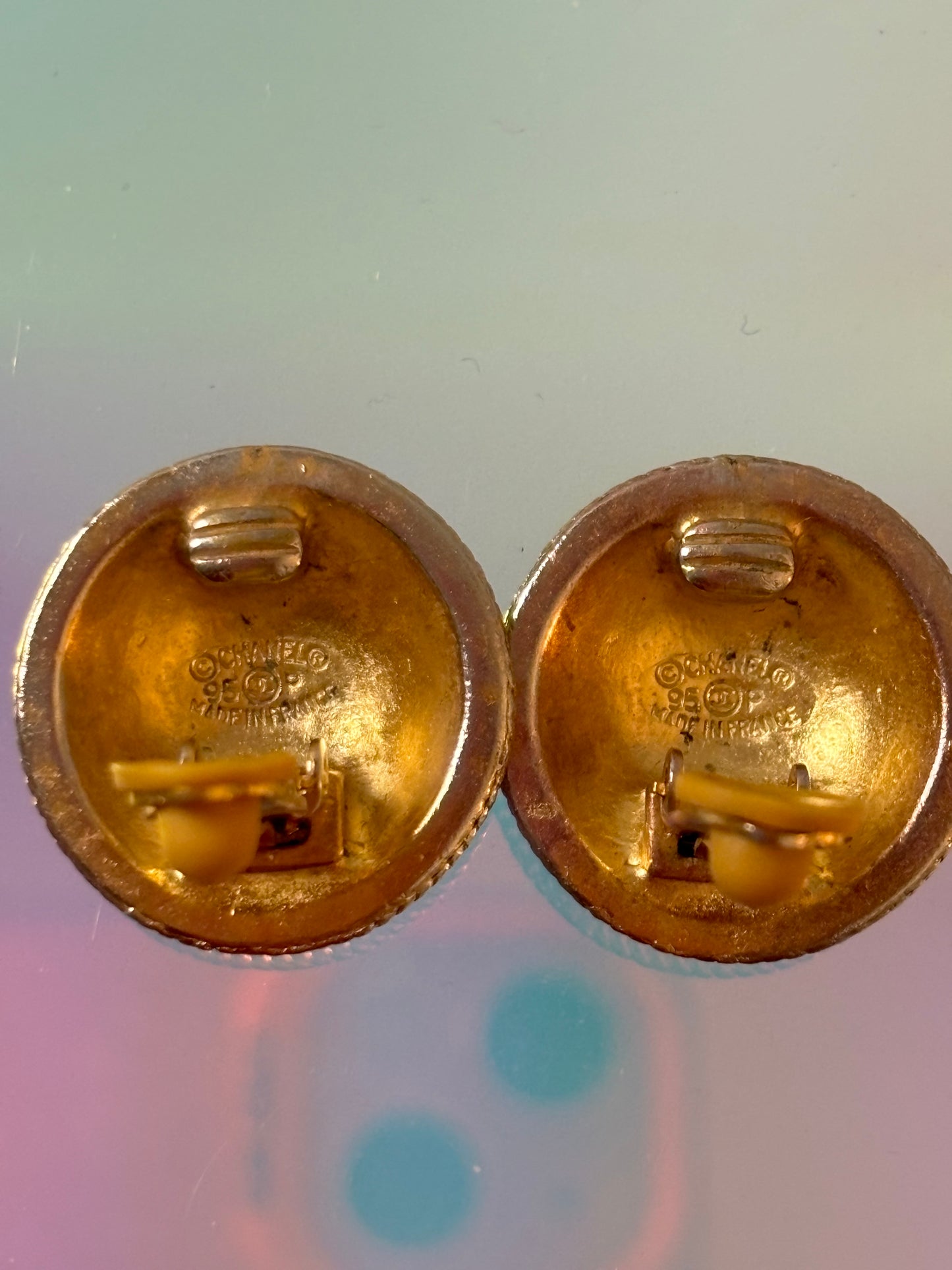Chanel Round Gold Plated Vintage Earrings