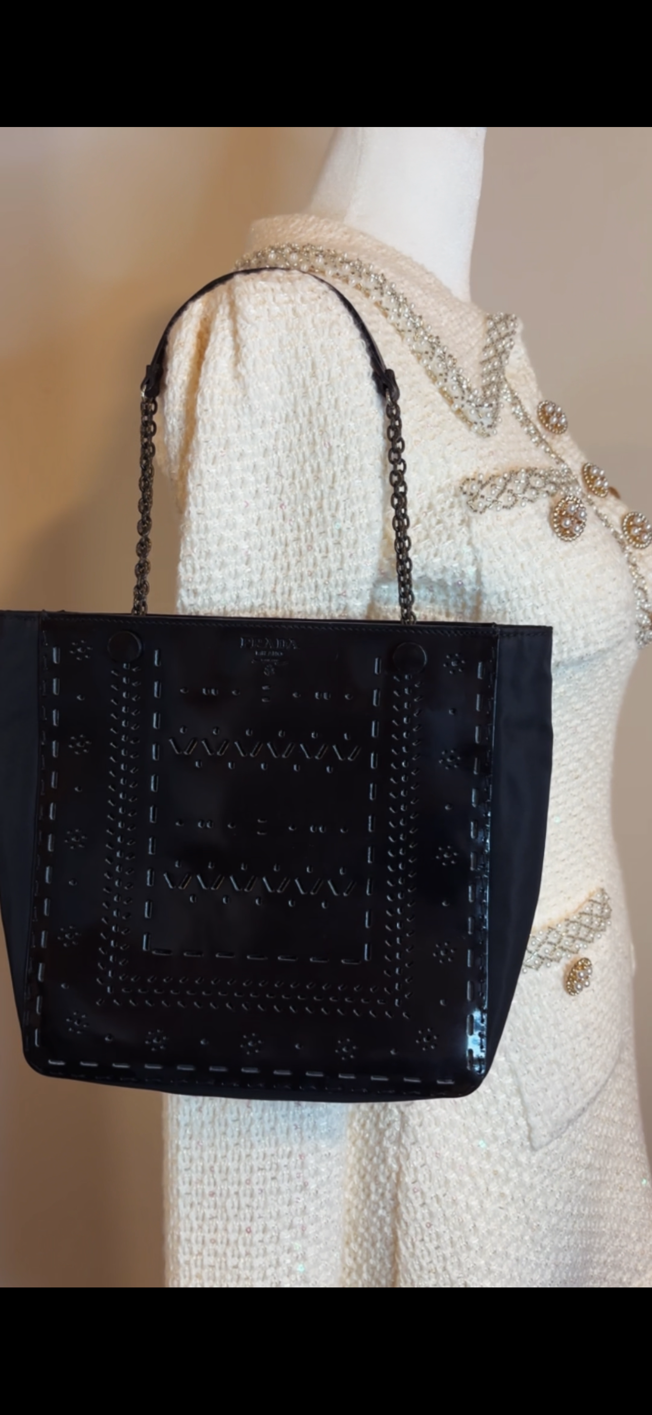 Prada Black Patent Tote Bag