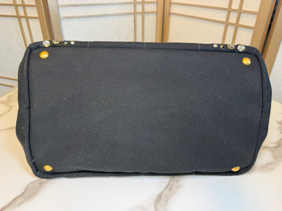 Prada Black Canvas Crystal Studded Tote Bag