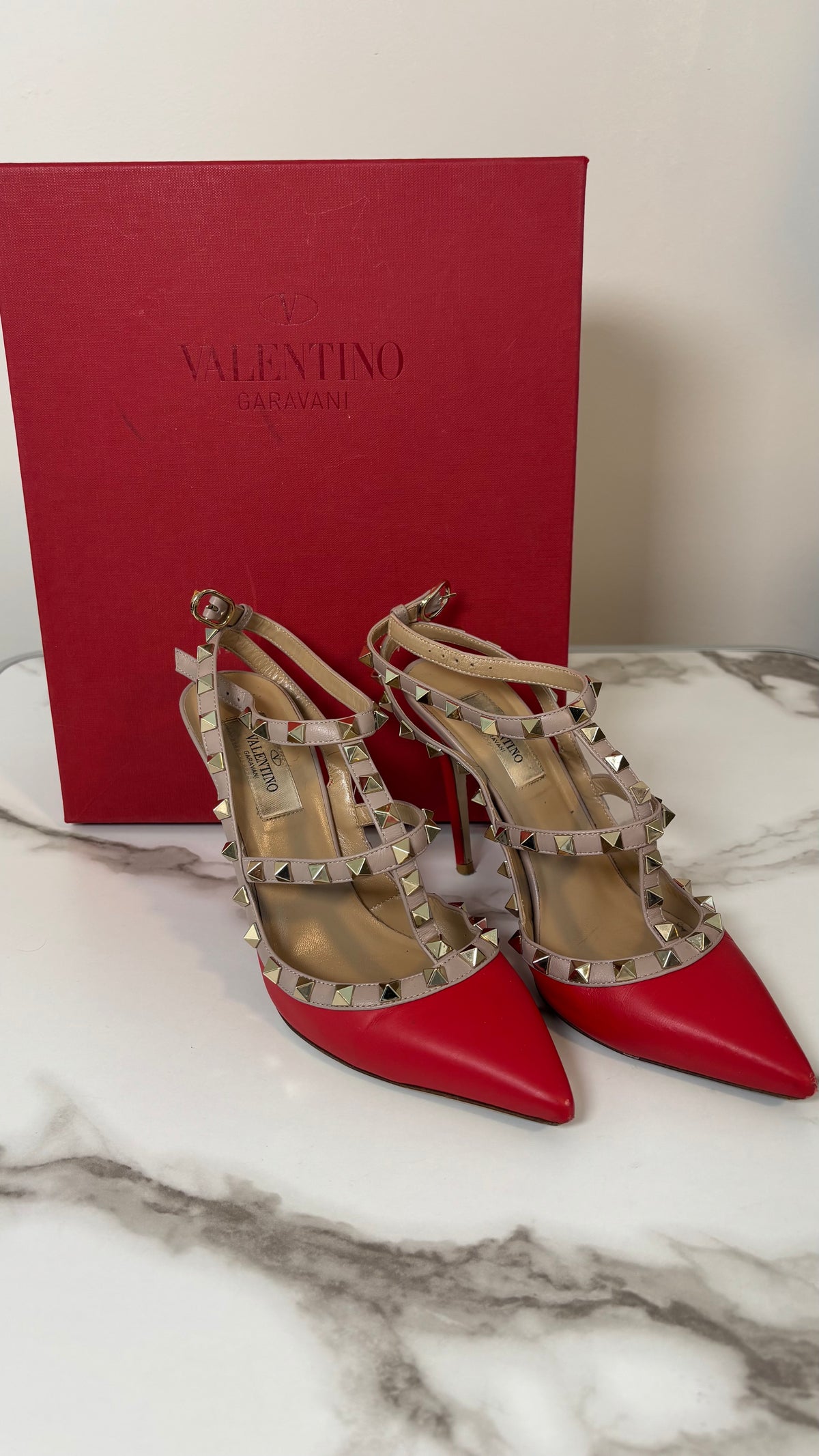Valentino Garavani Rockstud Caged Pumps Red 37.5