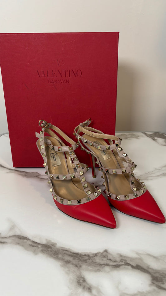 Valentino Garavani Rockstud Caged Pumps Red 37.5
