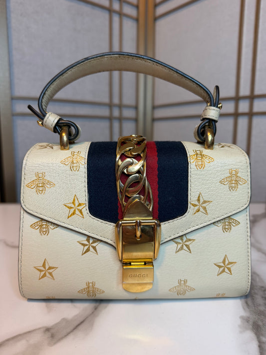 Gucci White Sylvie with Gold Details Crossbody Bag