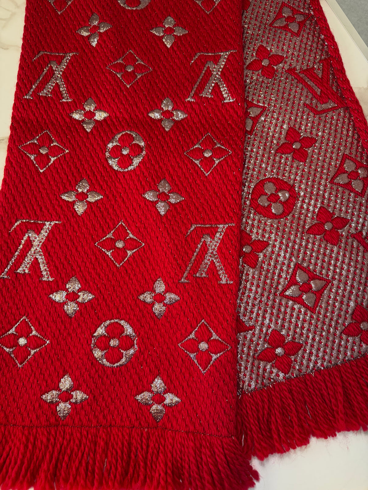 Louis Vuitton Red Logomania Shine Scarf
