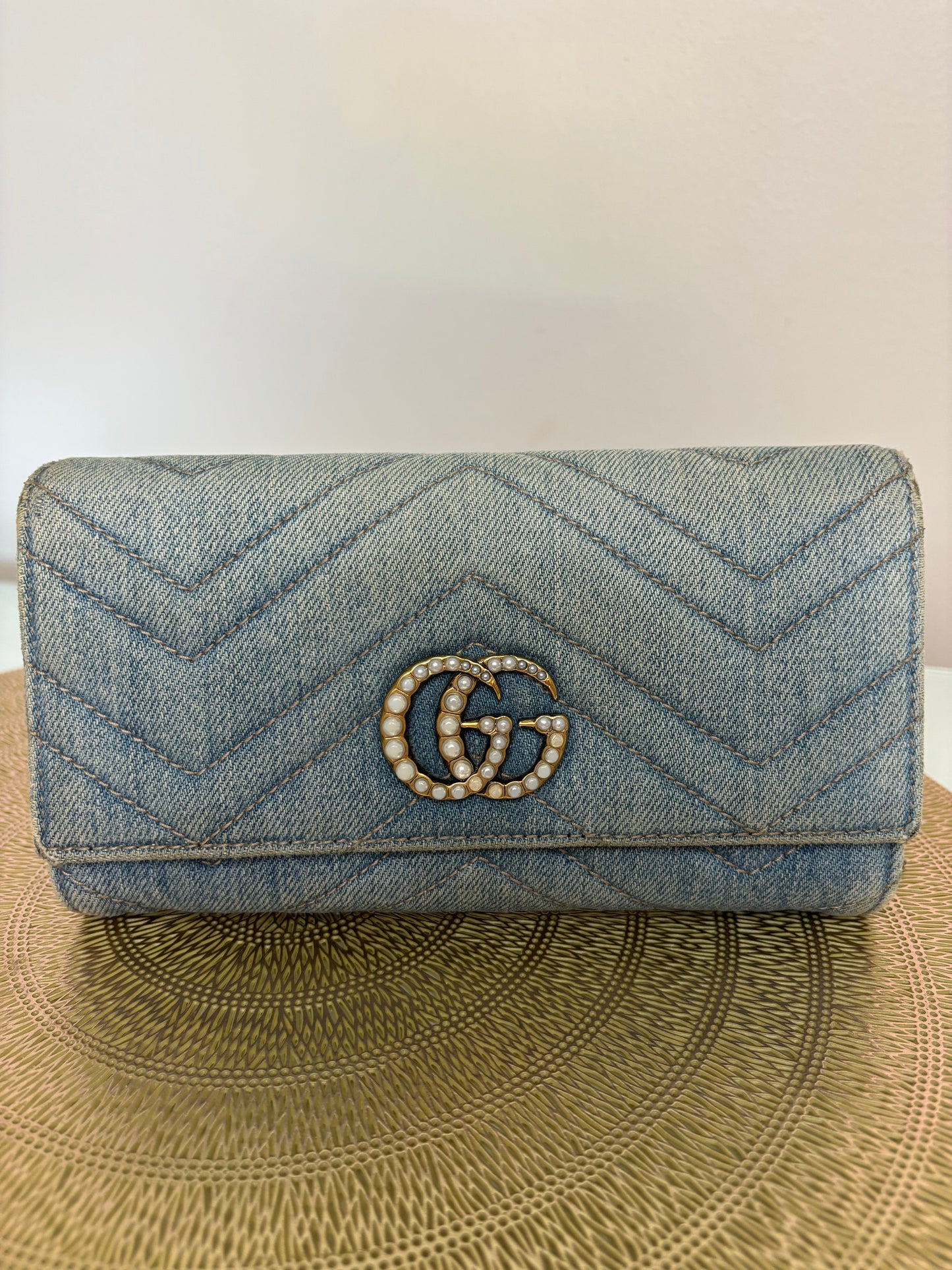 Gucci Marmont Pearly Denim Long Wallet