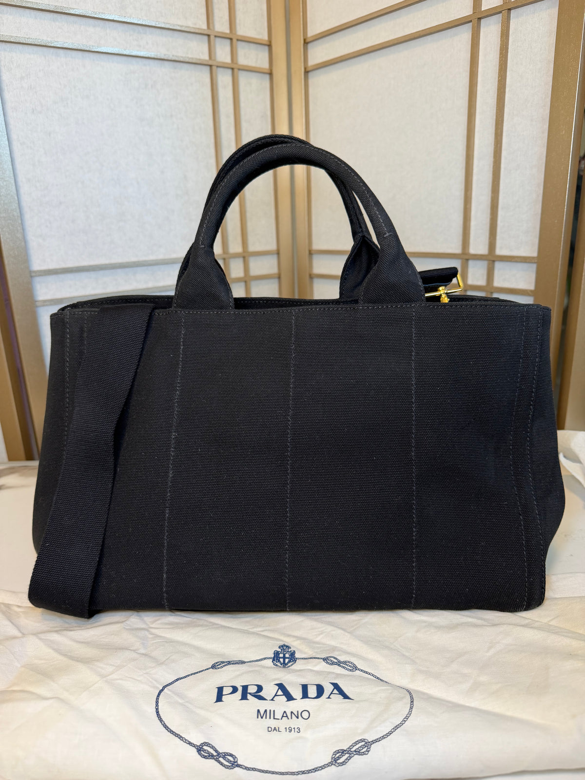 Prada Black Canvas Crystal Studded Tote Bag