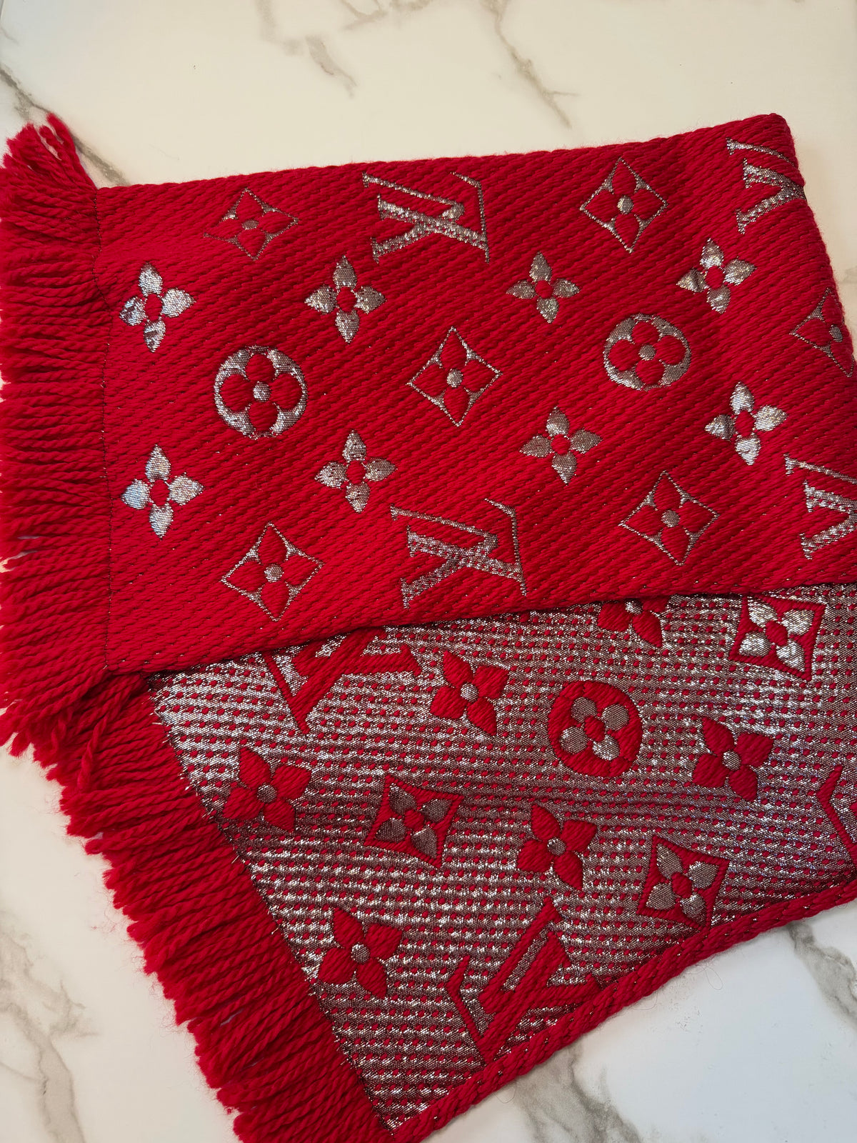 Louis Vuitton Red Logomania Shine Scarf