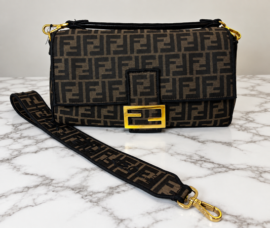 Fendi Baguette Monogram Brown/Black Large Shoulder Bag