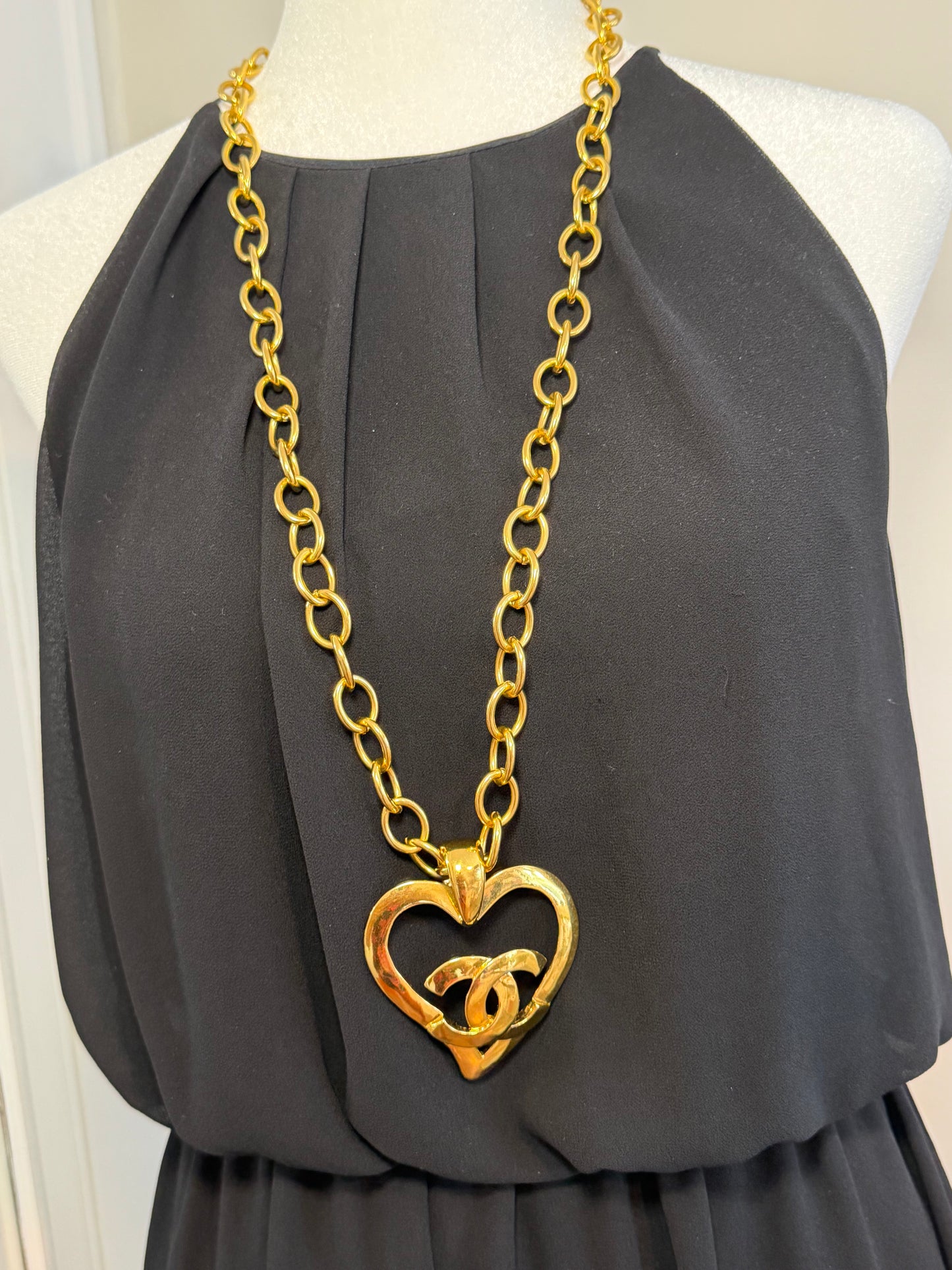 Vintage Chanel Heart Long Pendant Necklace
