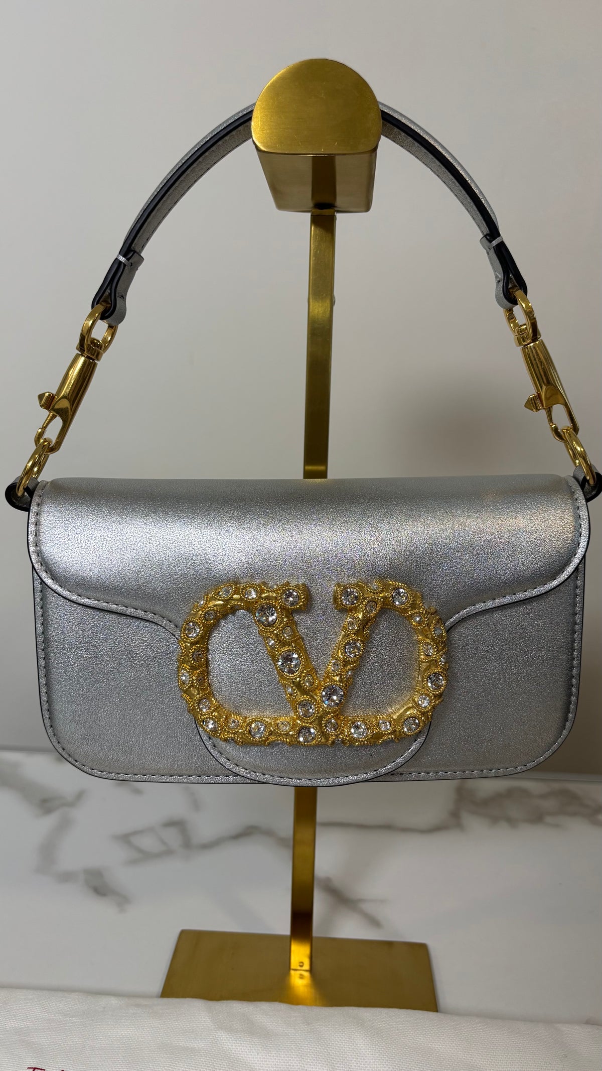 Valentino Garavani Small Loco Shoulder Bag Silver Crystal