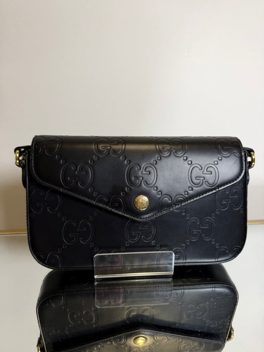 Gucci Black Leather Jumbo GG Crossbody