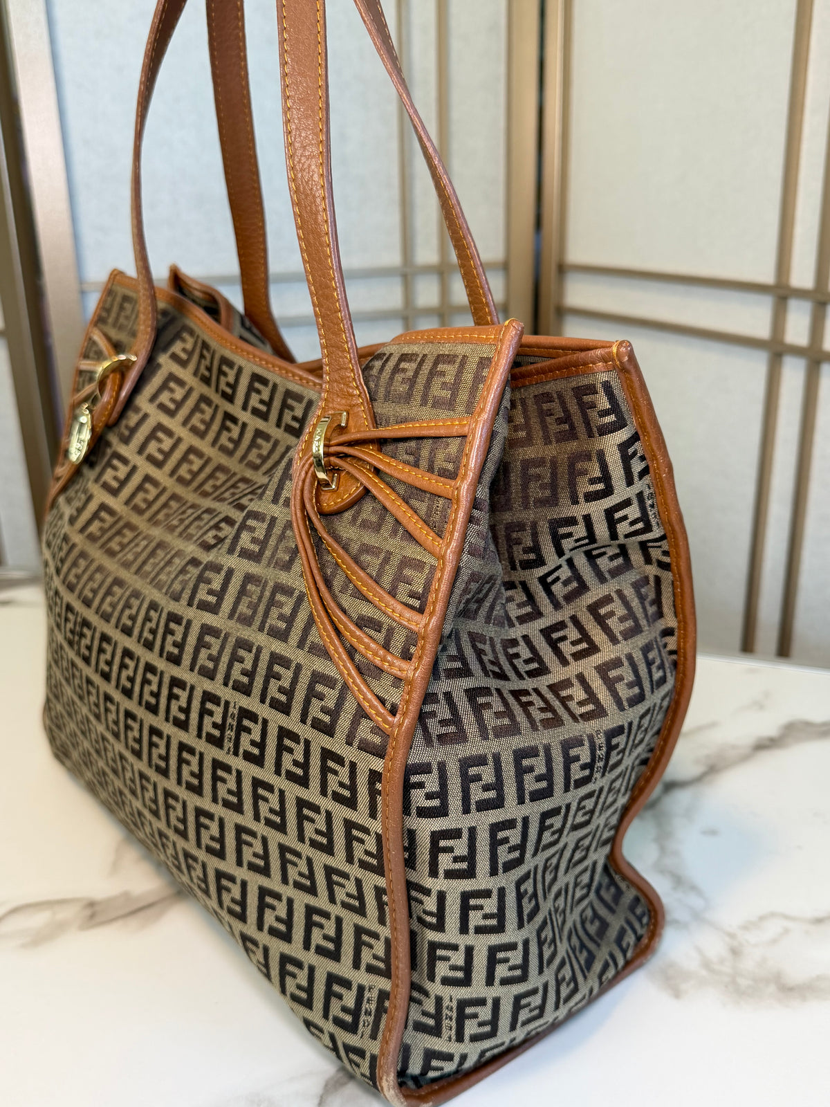 Fendi Zucchino FF Brown Tote Bag
