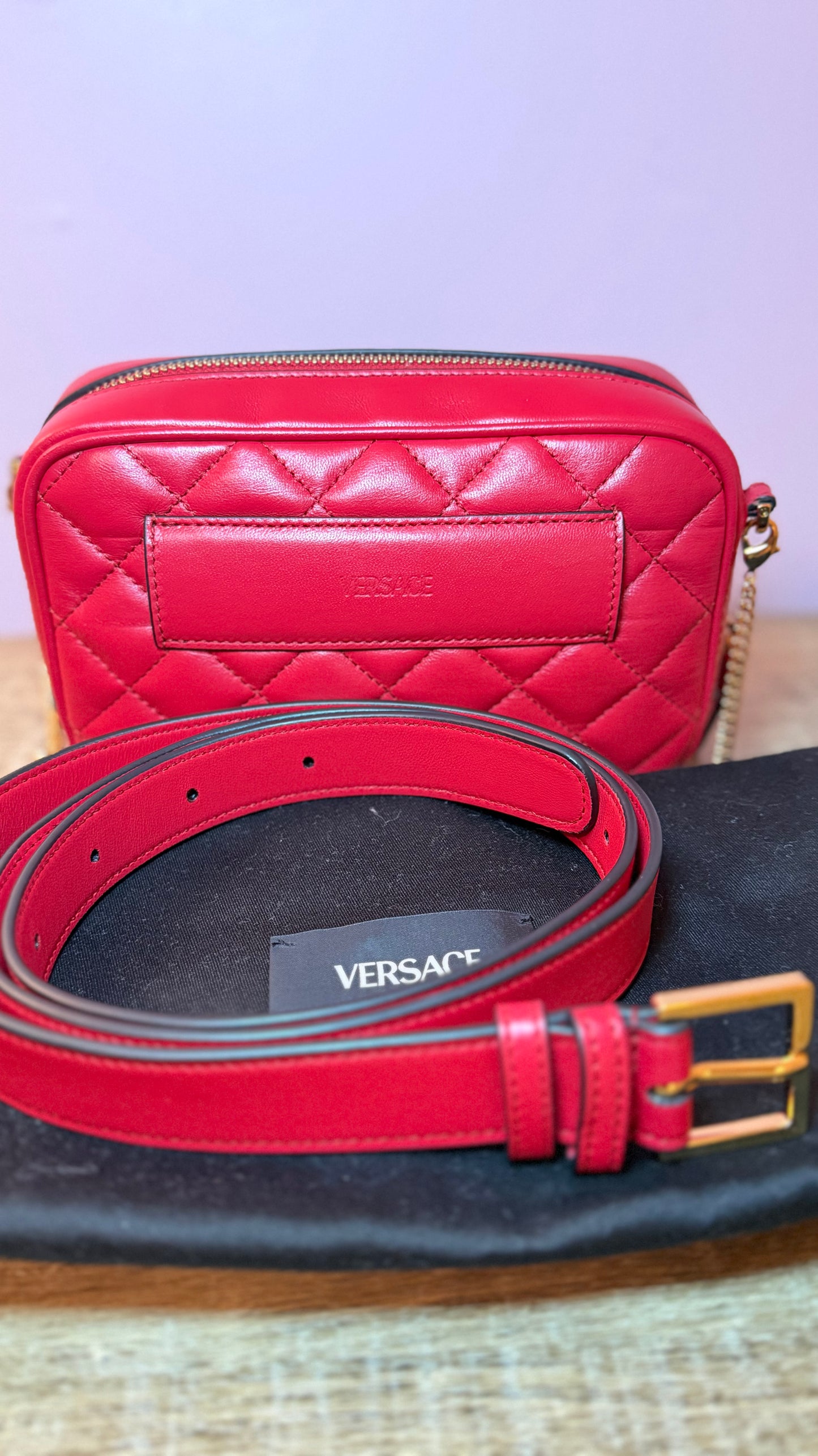 Versace Red Calf Leather Crossbody & Belt Bag