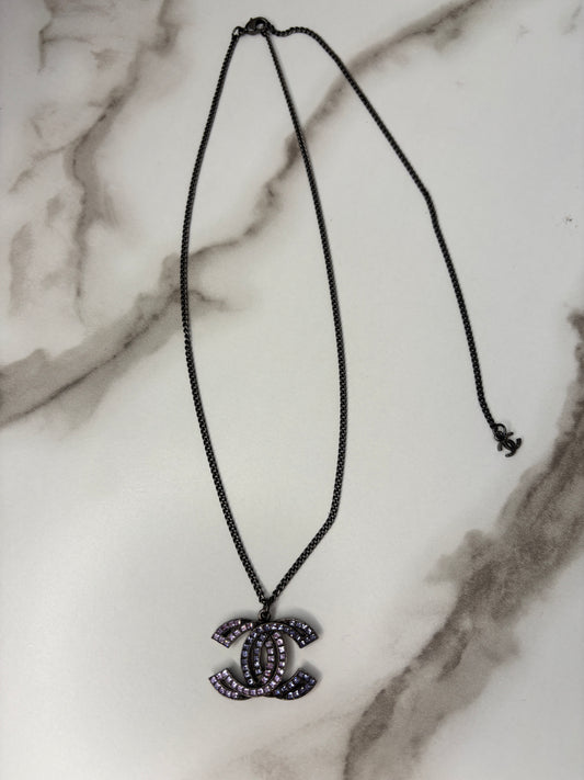 Chanel Purple CC Rhinestone Necklace