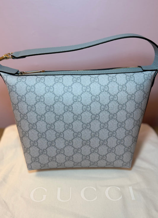 Gucci GG Supreme Calfskin Web Mini Ophidia Shoulder Bag Dusty Blue