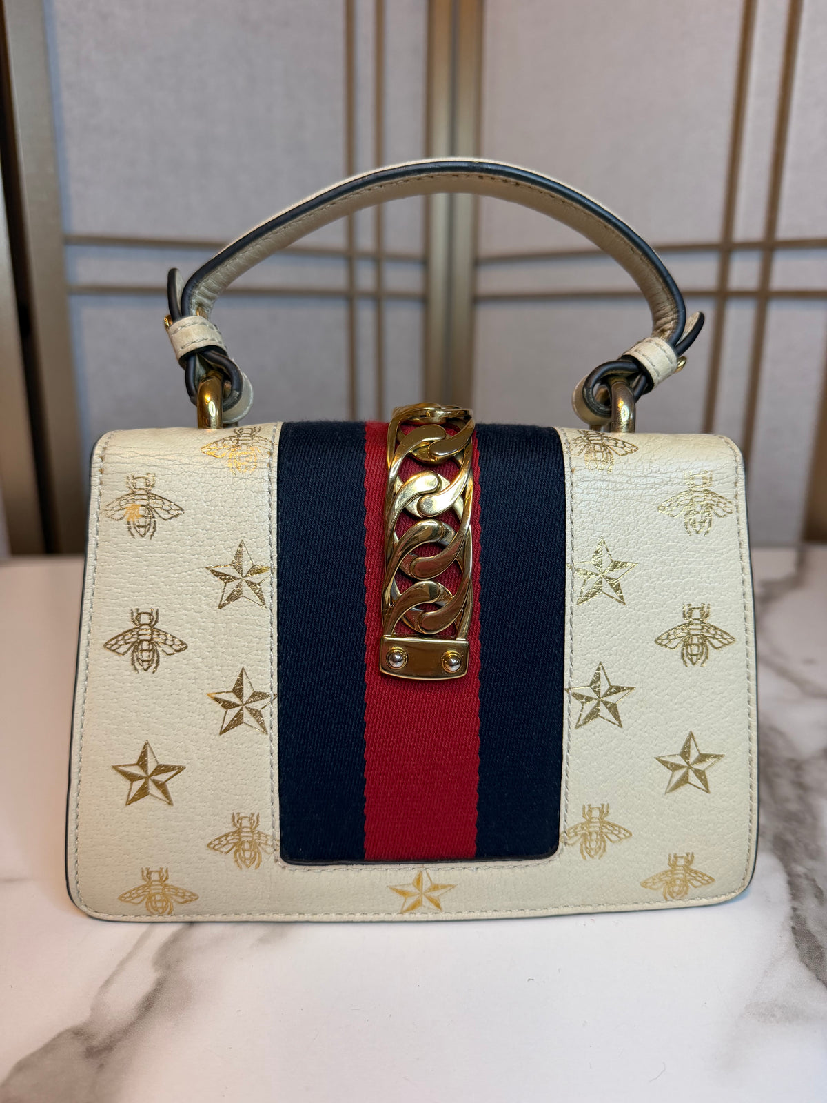 Gucci White Sylvie with Gold Details Crossbody Bag