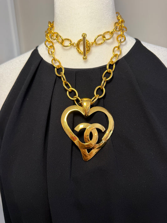Vintage Chanel Heart Long Pendant Necklace