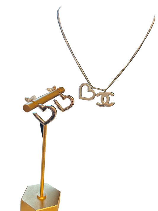 Chanel forever Silver Necklace and Earrings Set