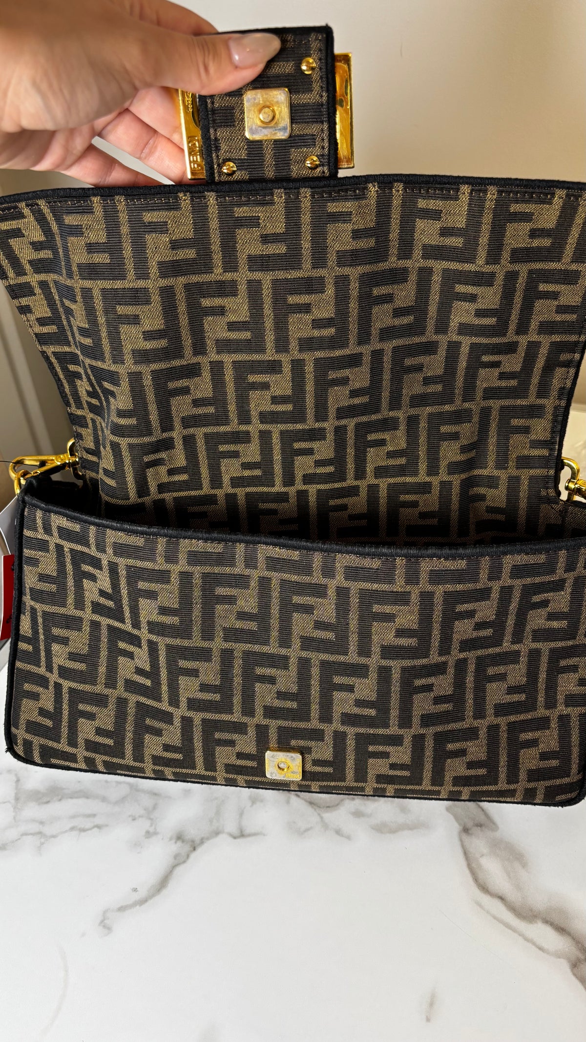 Fendi Baguette Monogram Brown/Black Large Shoulder Bag